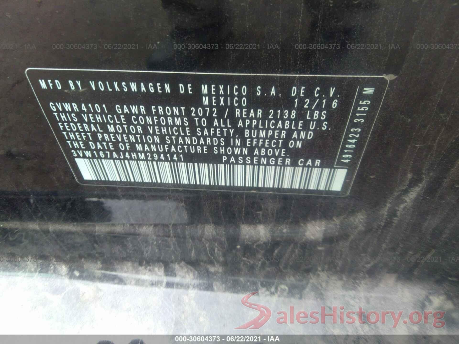 3VW167AJ4HM294141 2017 VOLKSWAGEN JETTA