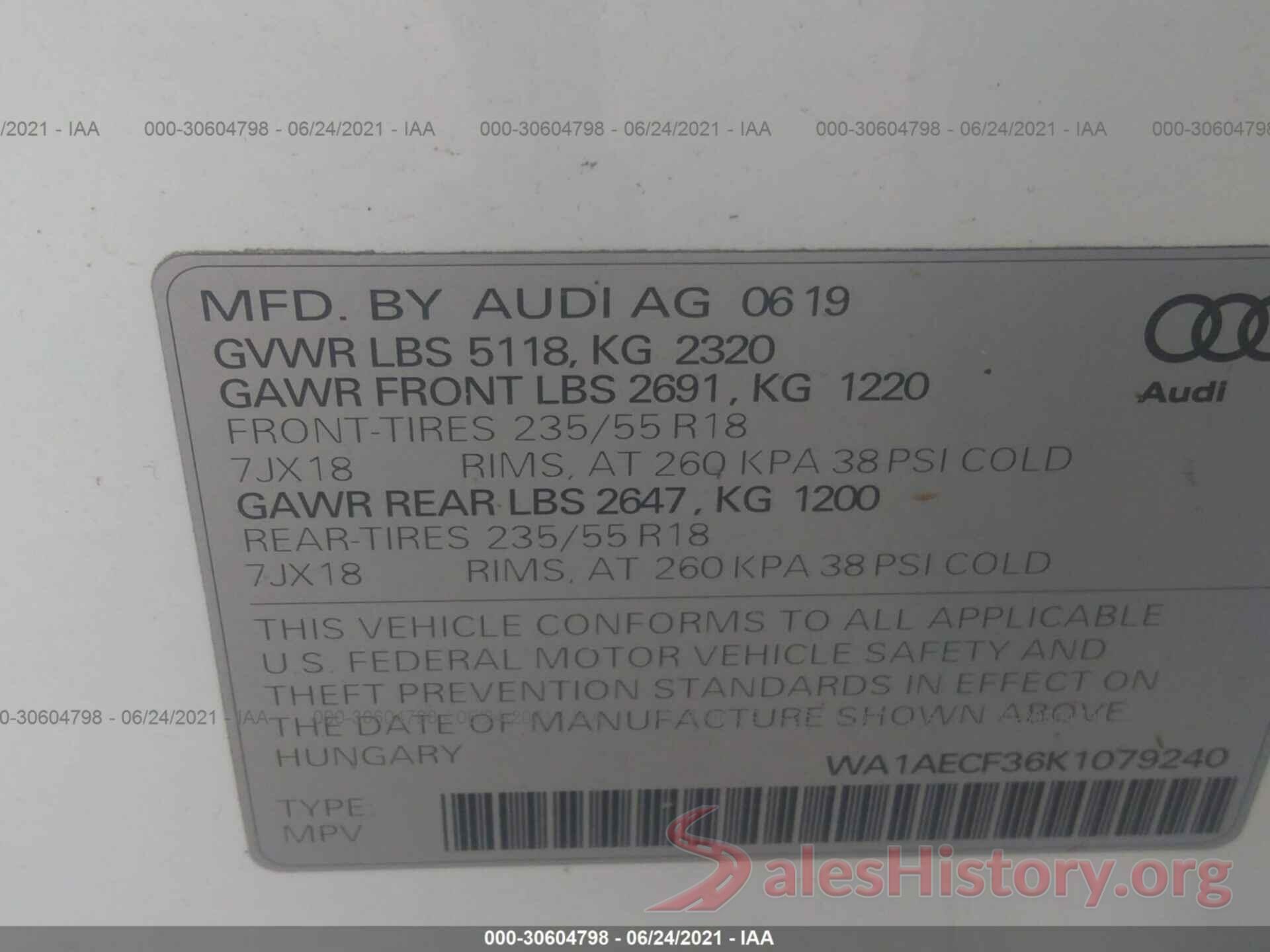 WA1AECF36K1079240 2019 AUDI Q3