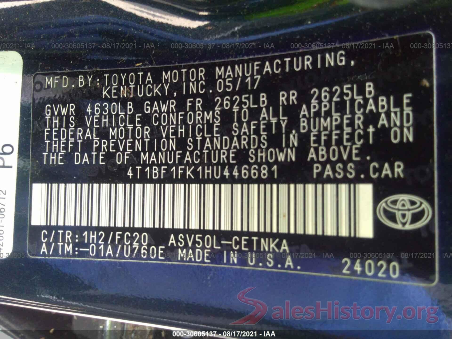 4T1BF1FK1HU446681 2017 TOYOTA CAMRY