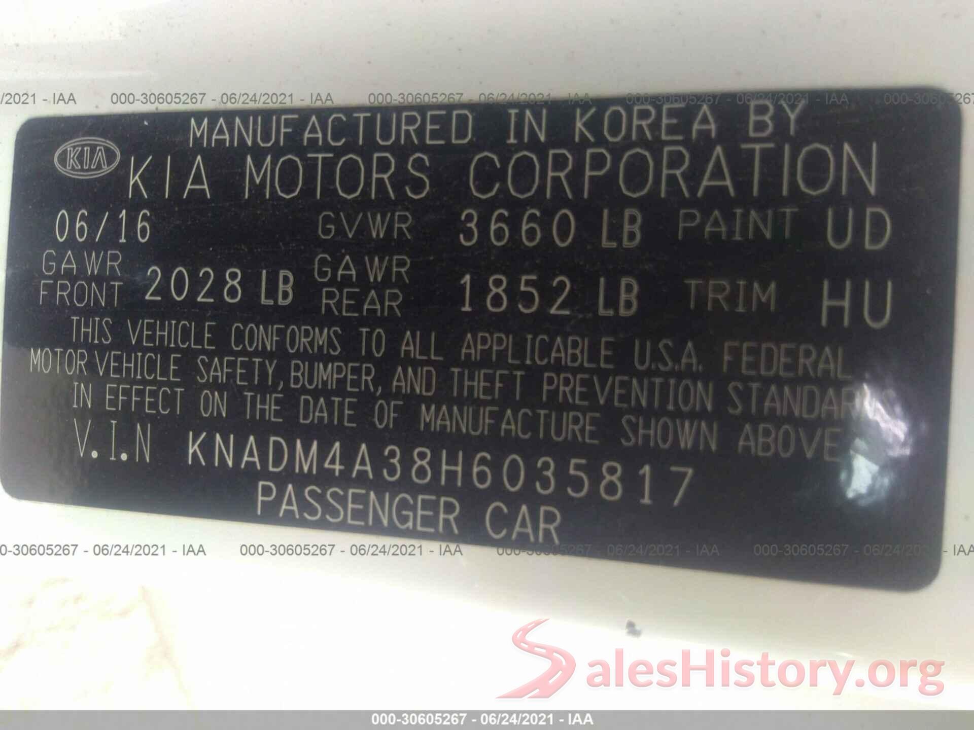 KNADM4A38H6035817 2017 KIA RIO