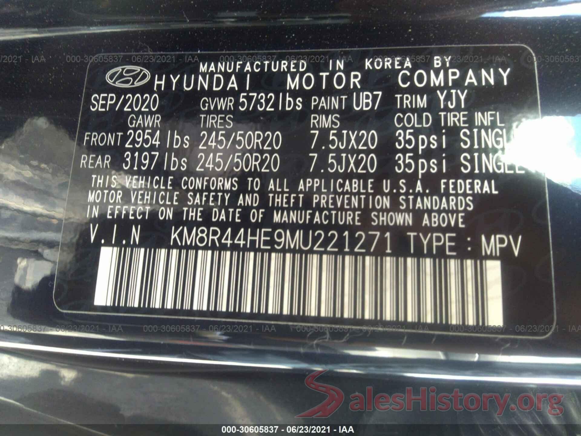 KM8R44HE9MU221271 2021 HYUNDAI PALISADE