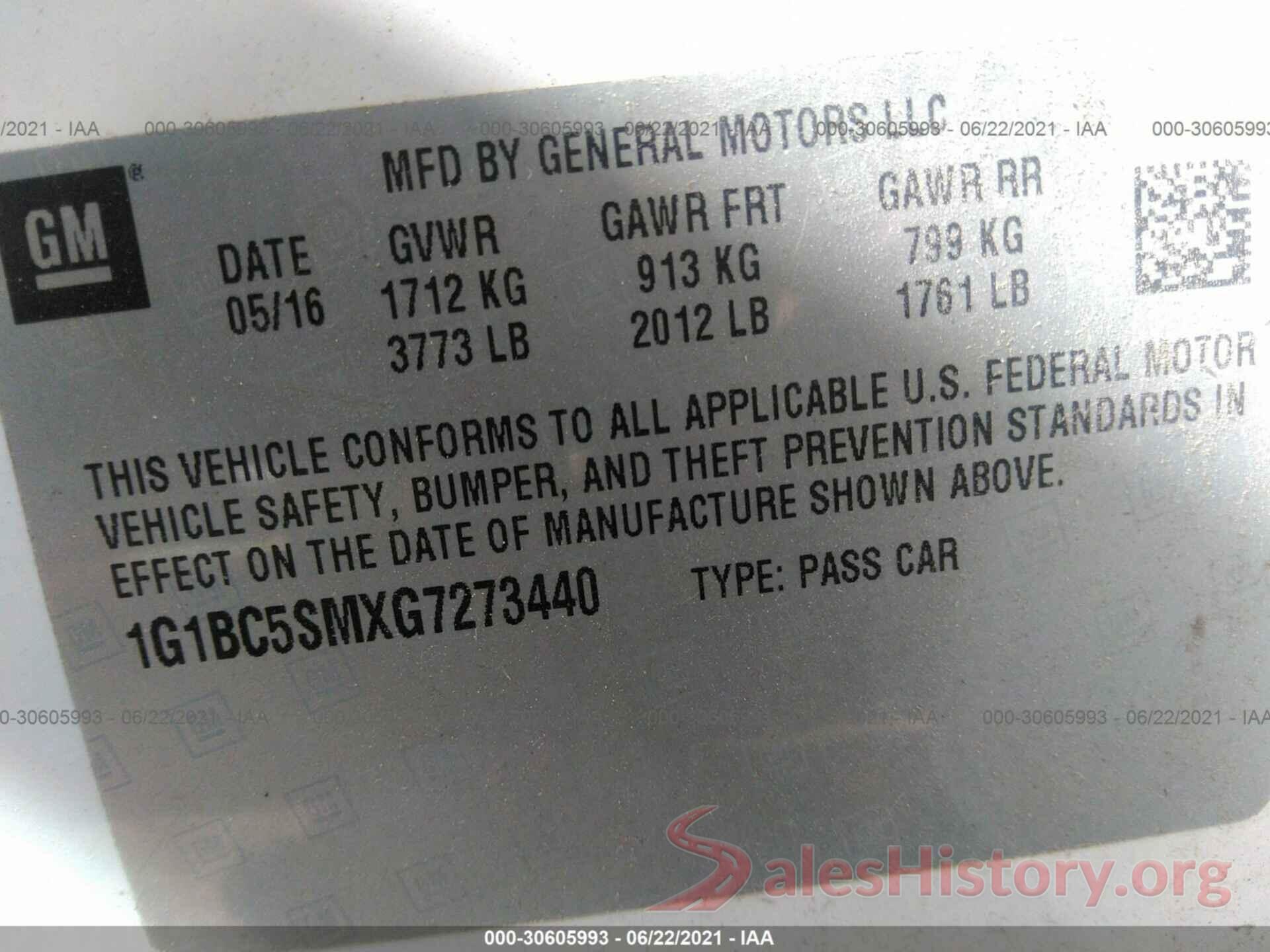 1G1BC5SMXG7273440 2016 CHEVROLET CRUZE