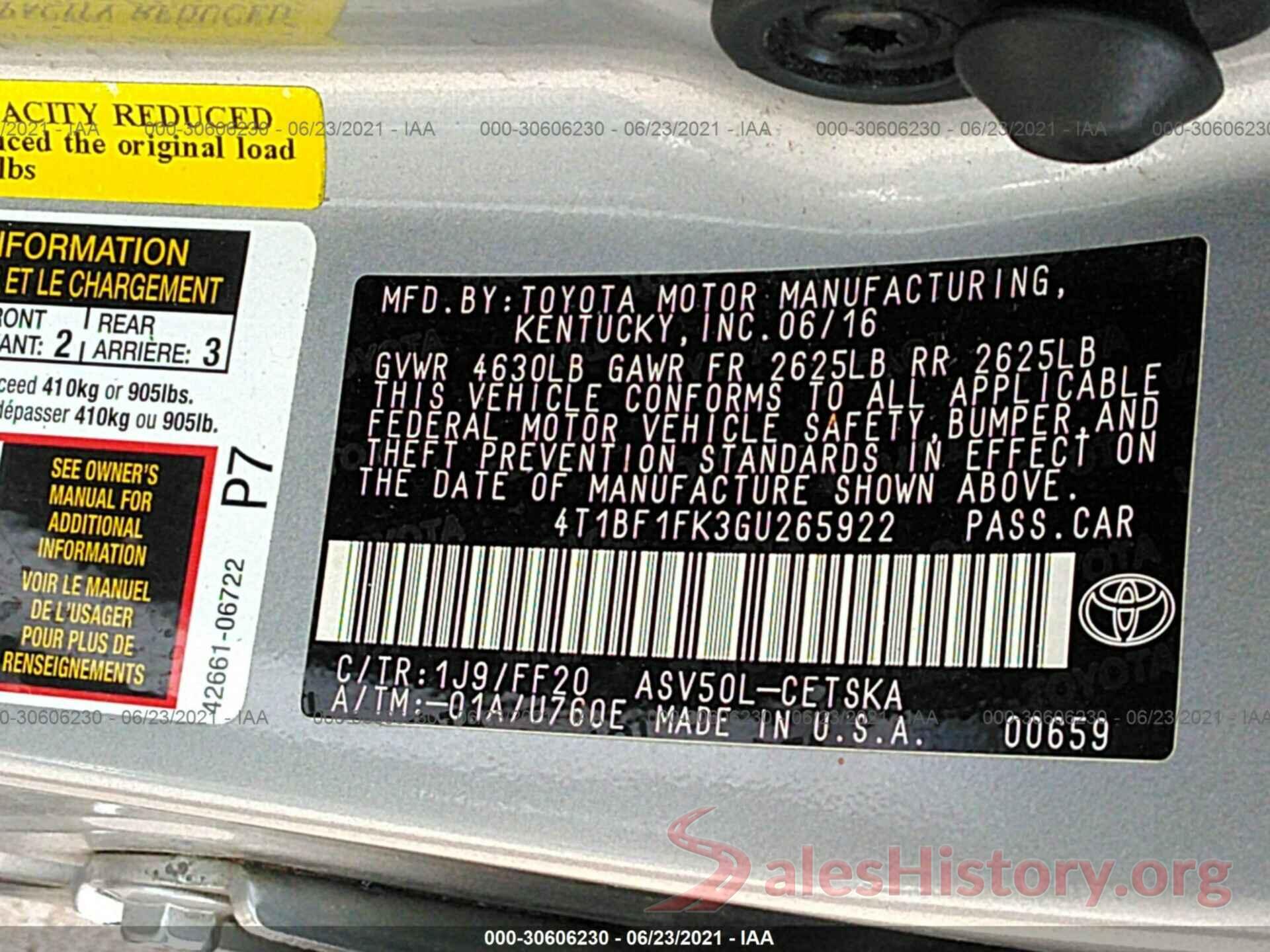 4T1BF1FK3GU265922 2016 TOYOTA CAMRY