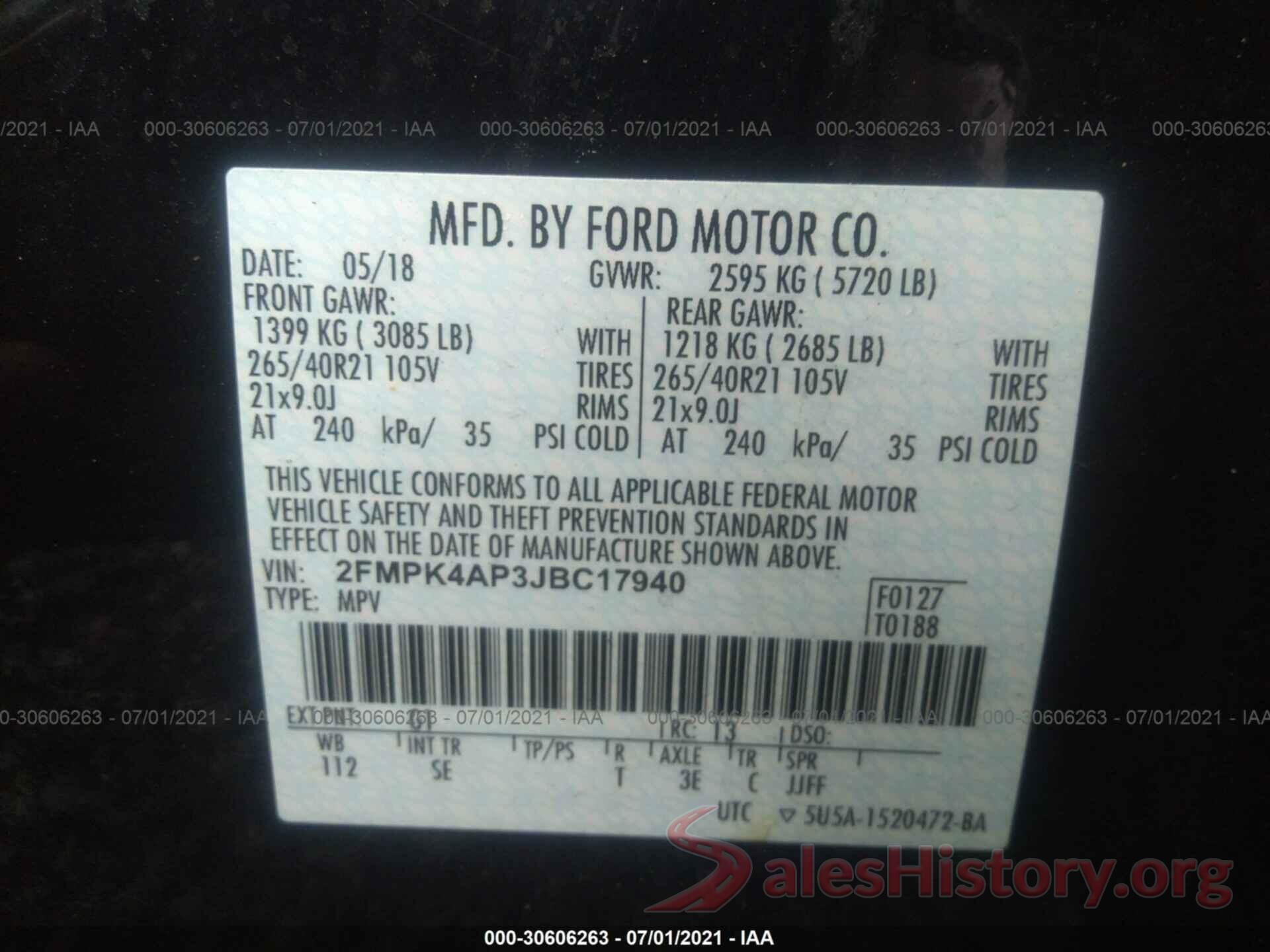 2FMPK4AP3JBC17940 2018 FORD EDGE