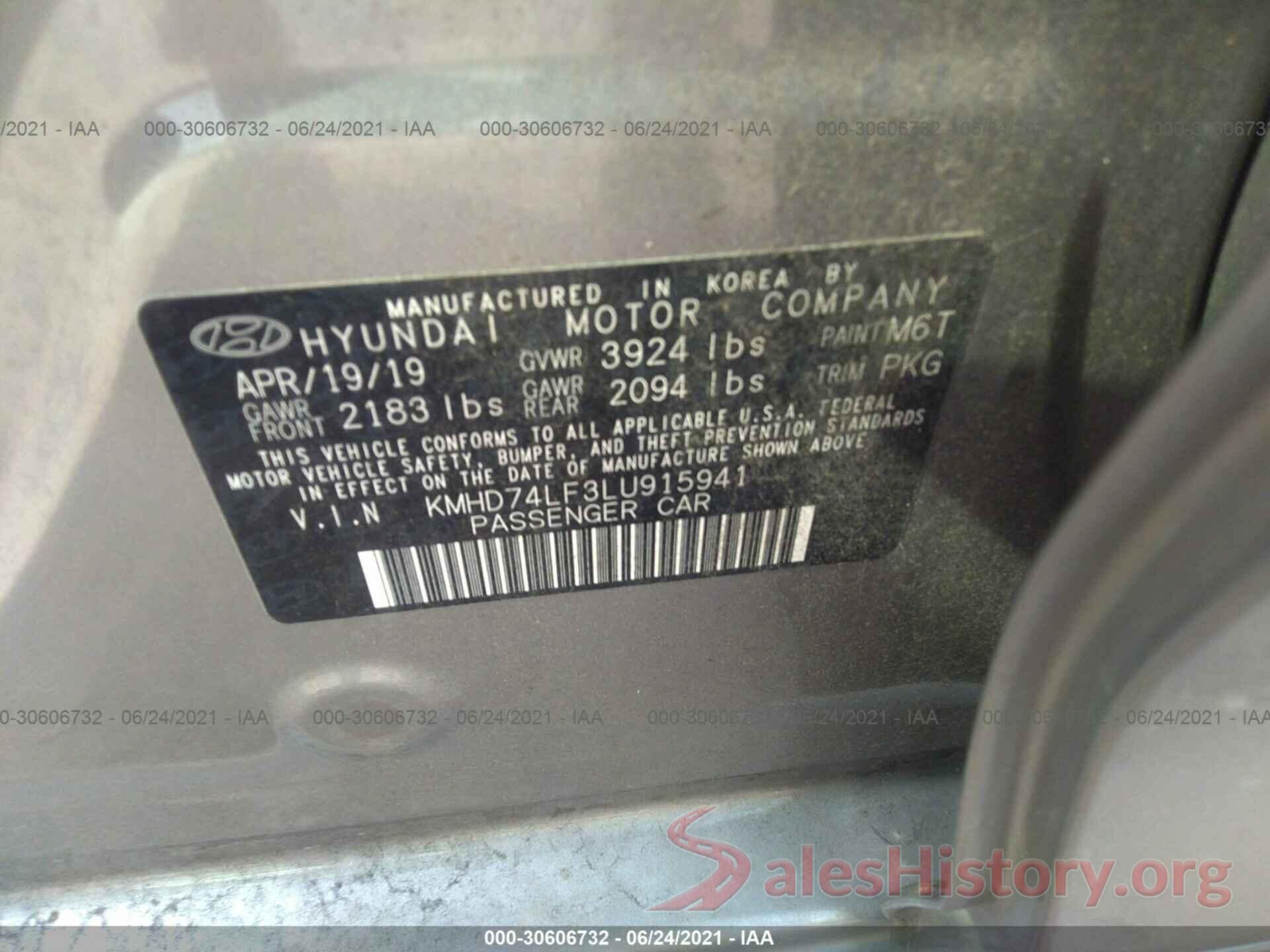 KMHD74LF3LU915941 2020 HYUNDAI ELANTRA