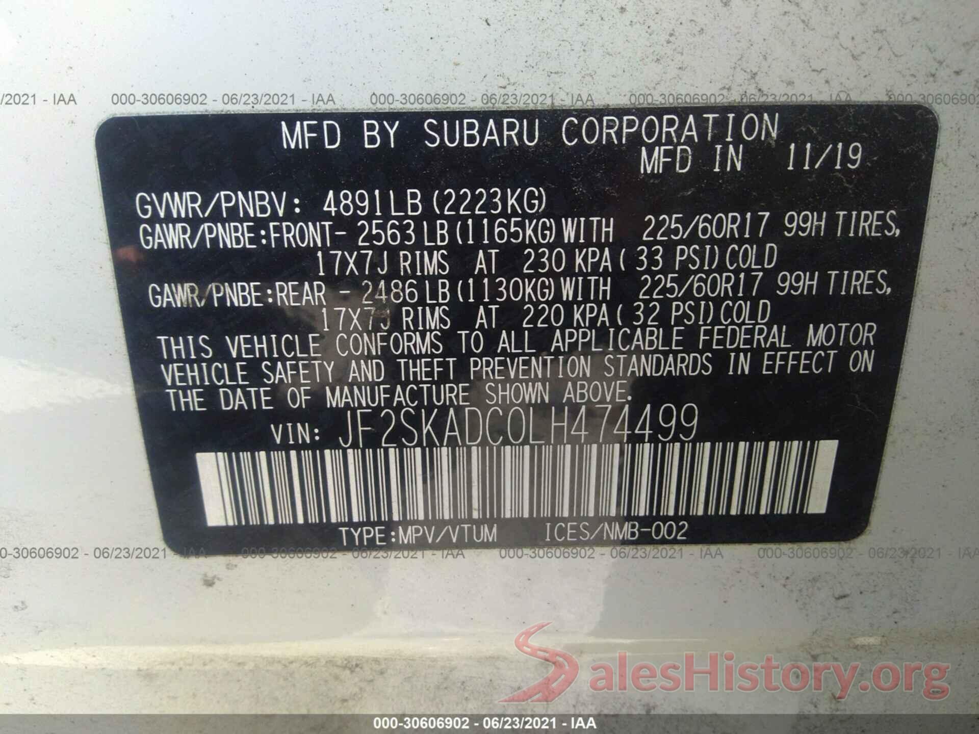 JF2SKADC0LH474499 2020 SUBARU FORESTER