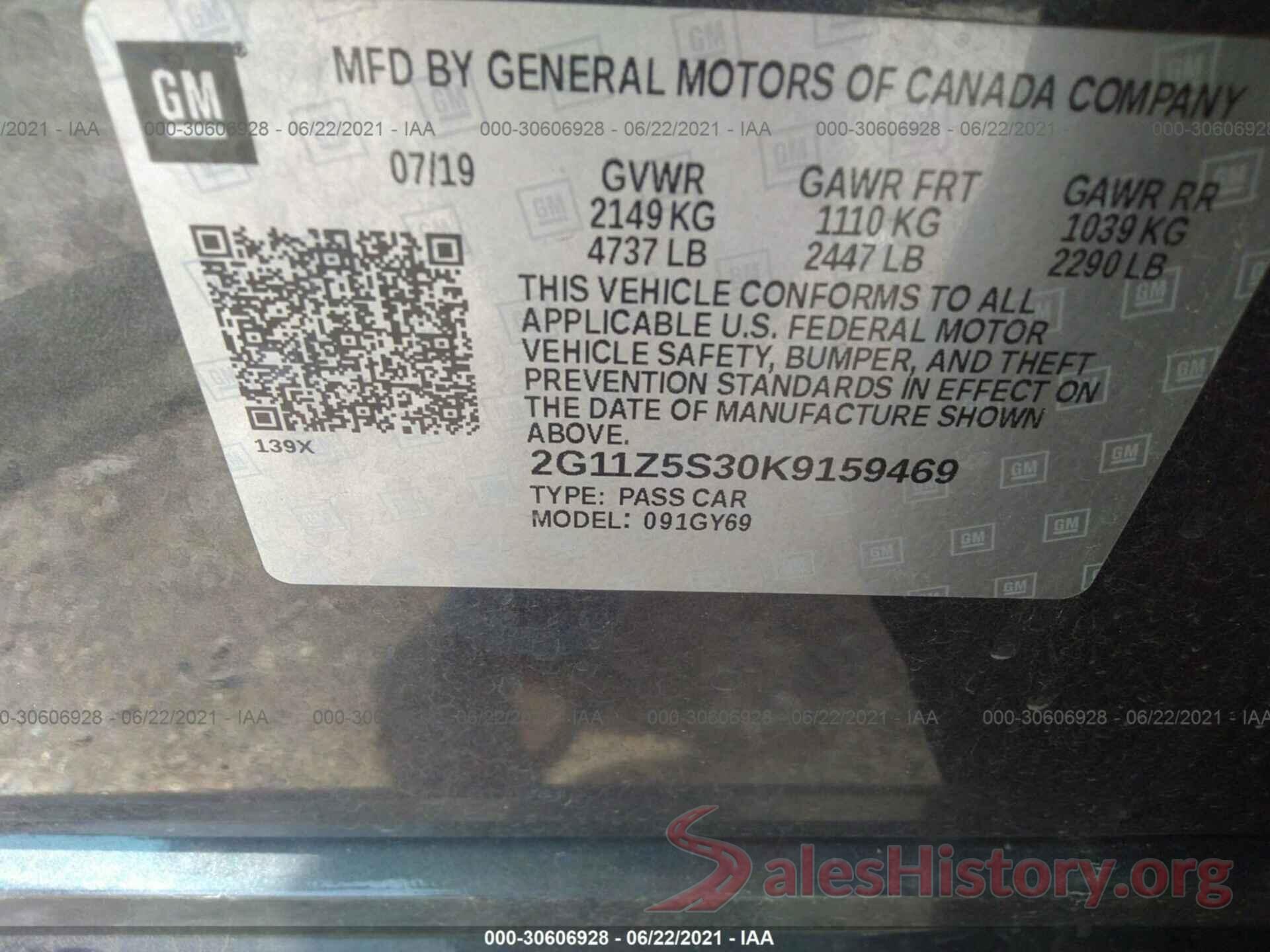 2G11Z5S30K9159469 2019 CHEVROLET IMPALA