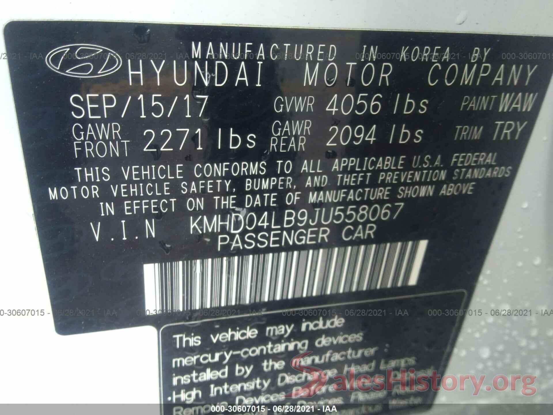 KMHD04LB9JU558067 2018 HYUNDAI ELANTRA