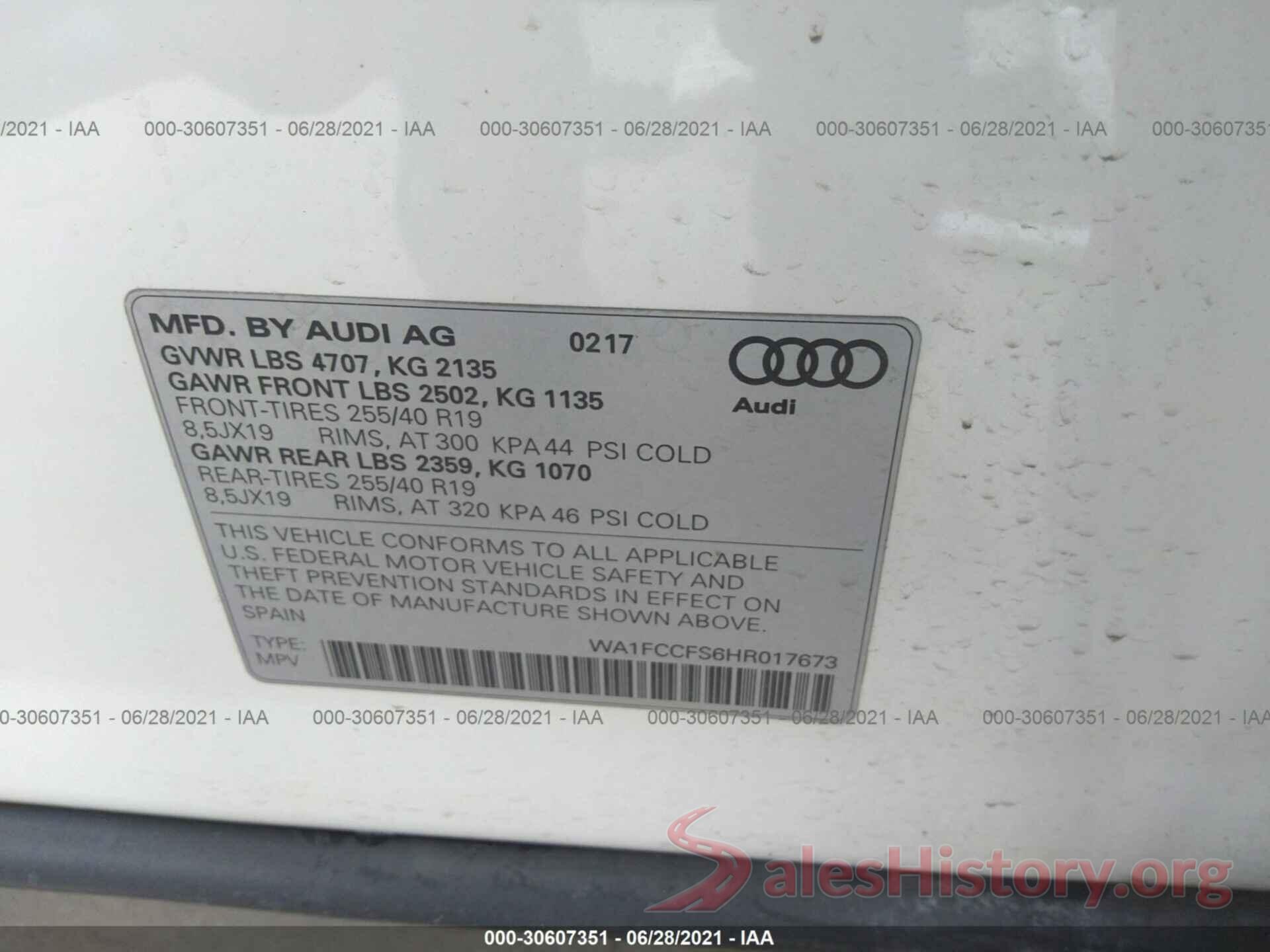 WA1FCCFS6HR017673 2017 AUDI Q3