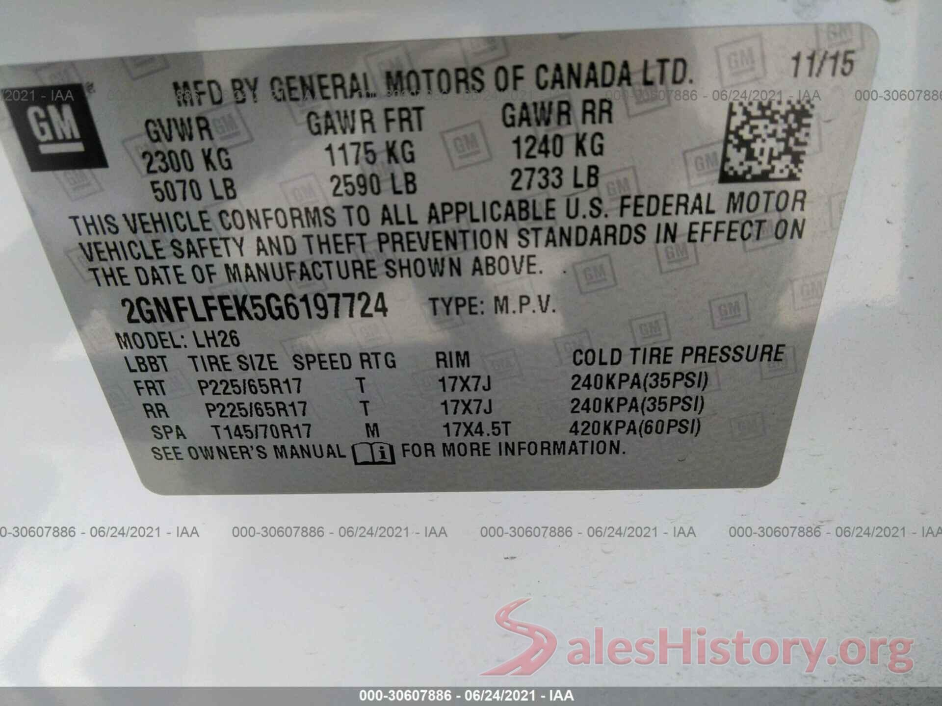 2GNFLFEK5G6197724 2016 CHEVROLET EQUINOX