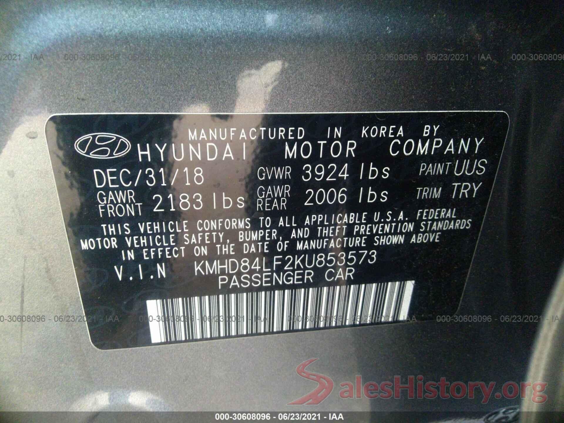 KMHD84LF2KU853573 2019 HYUNDAI ELANTRA