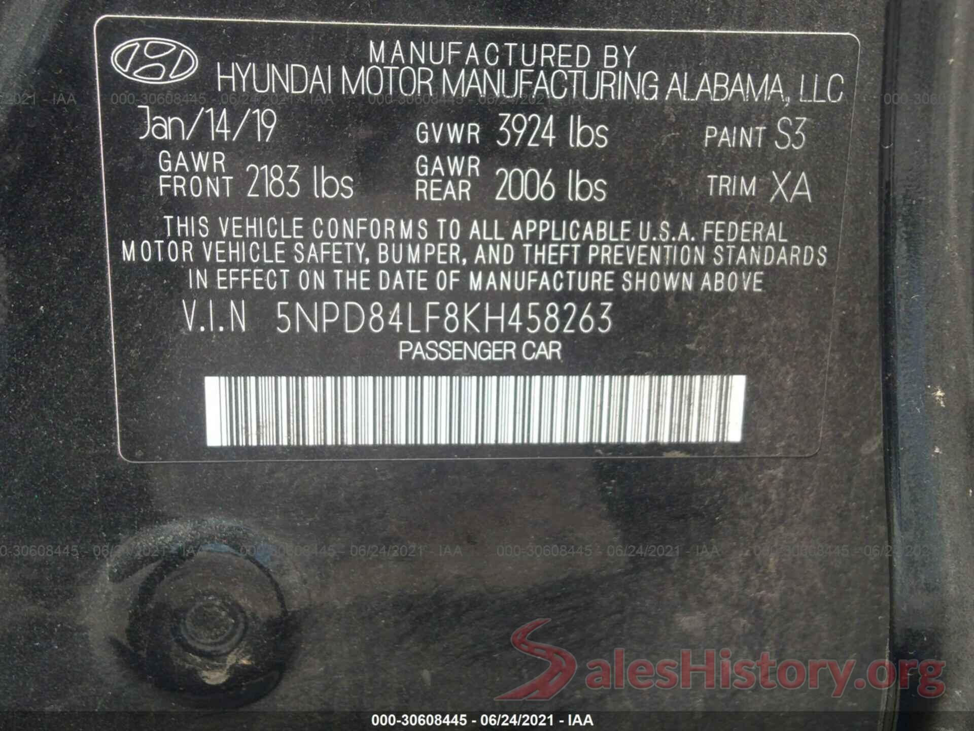 5NPD84LF8KH458263 2019 HYUNDAI ELANTRA