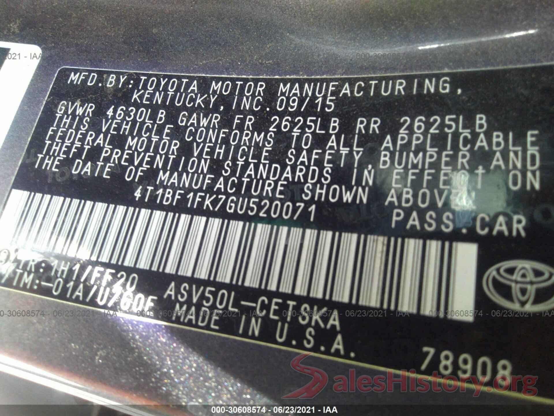 4T1BF1FK7GU520071 2016 TOYOTA CAMRY