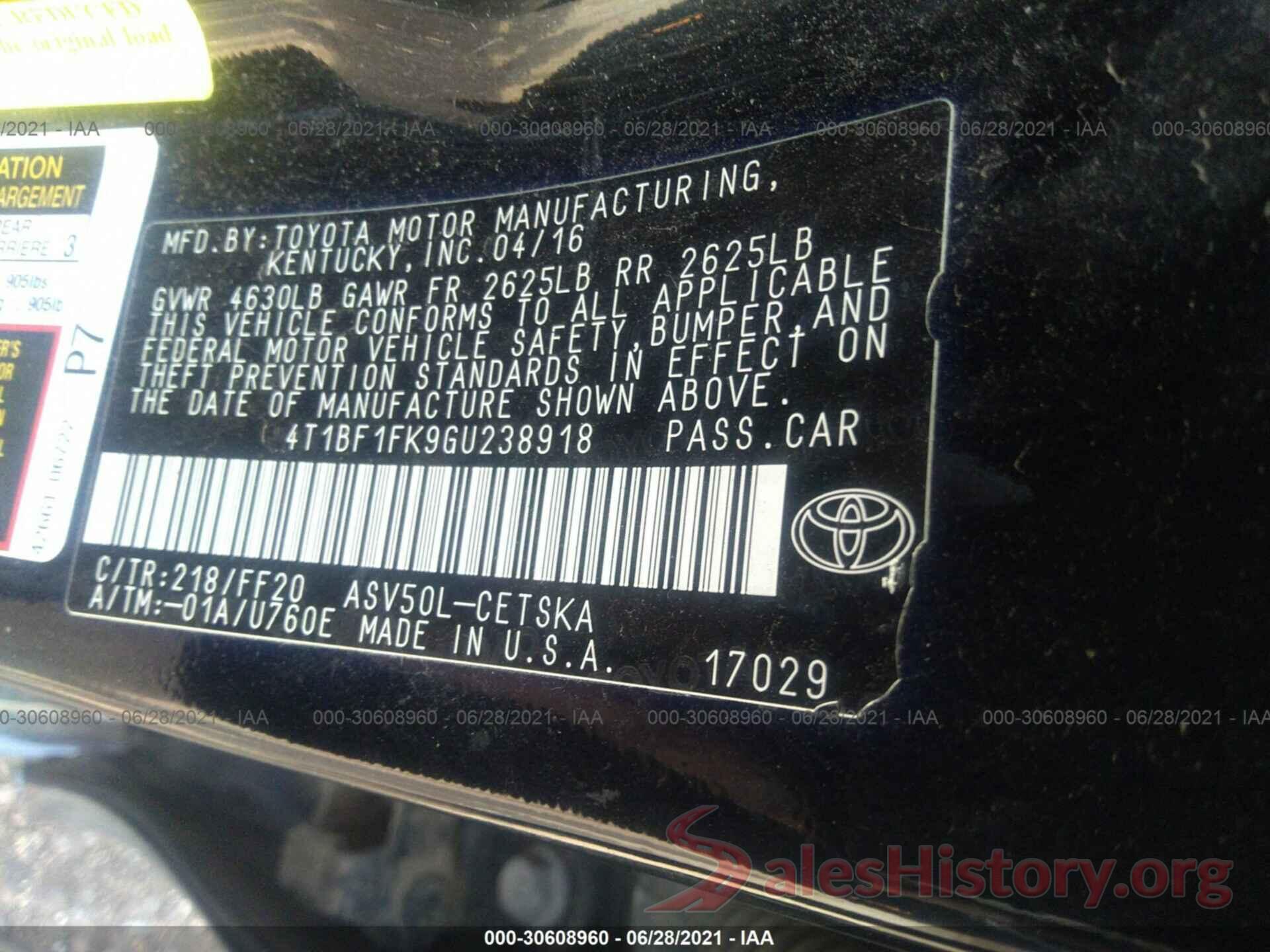 4T1BF1FK9GU238918 2016 TOYOTA CAMRY