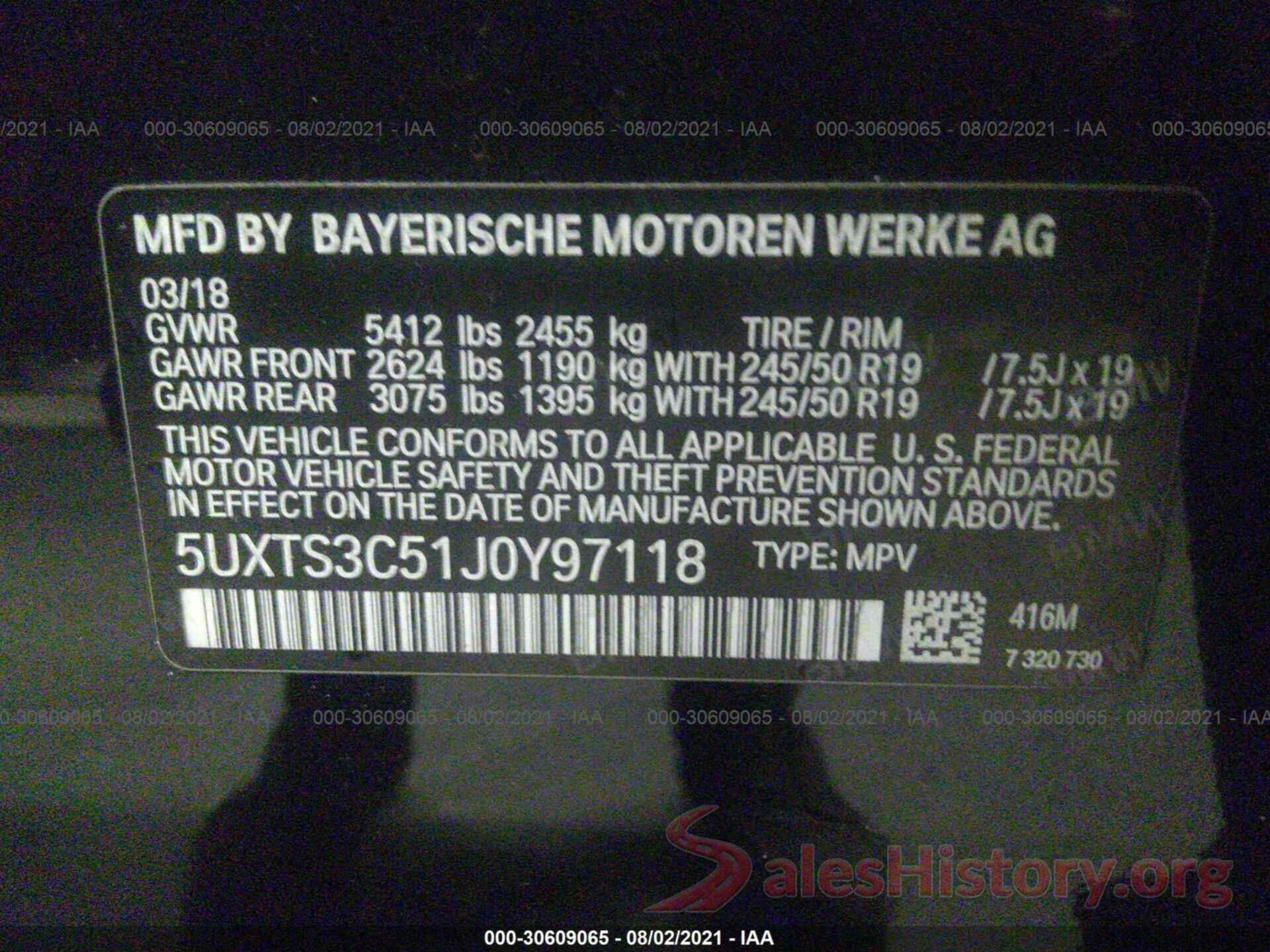 5UXTS3C51J0Y97118 2018 BMW X3