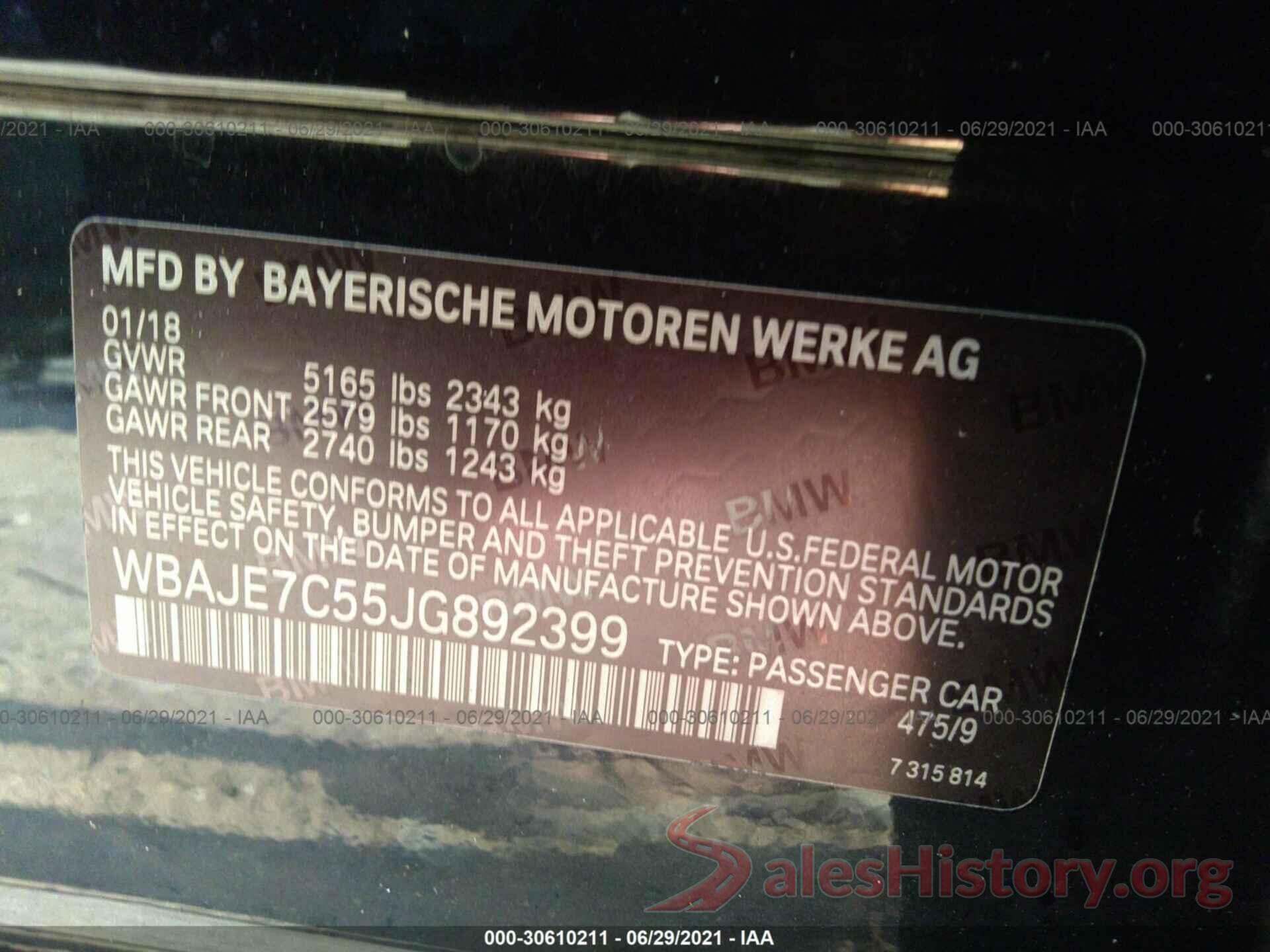 WBAJE7C55JG892399 2018 BMW 5 SERIES