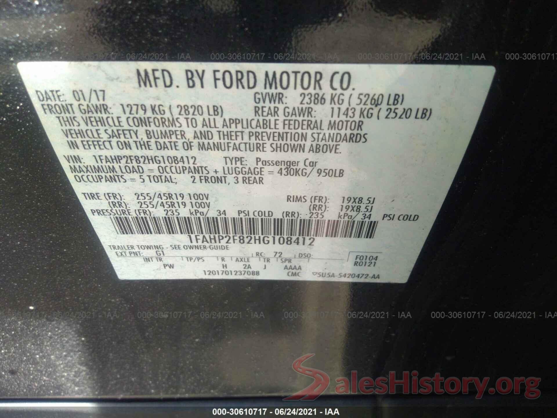 1FAHP2F82HG108412 2017 FORD TAURUS