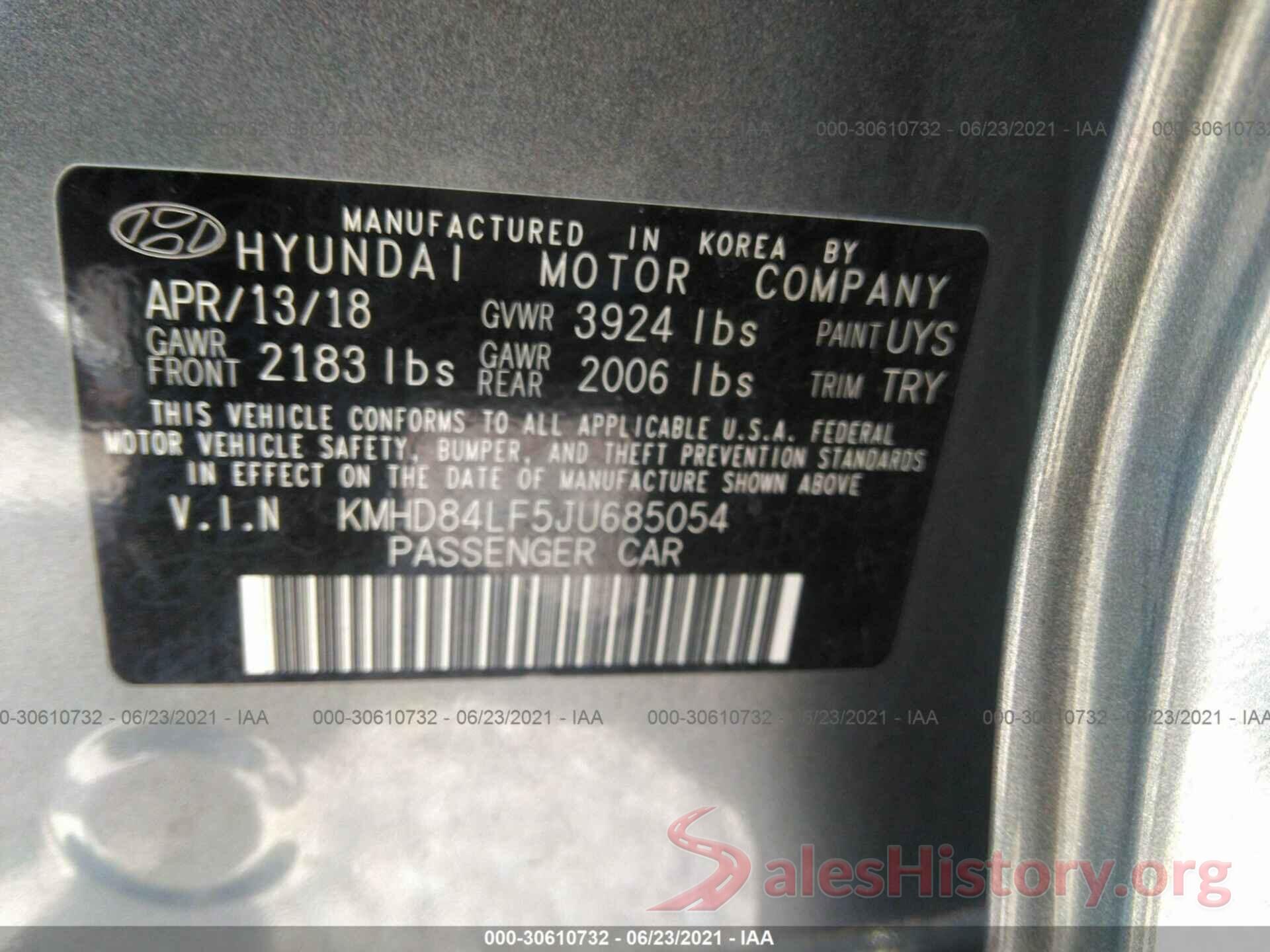 KMHD84LF5JU685054 2018 HYUNDAI ELANTRA