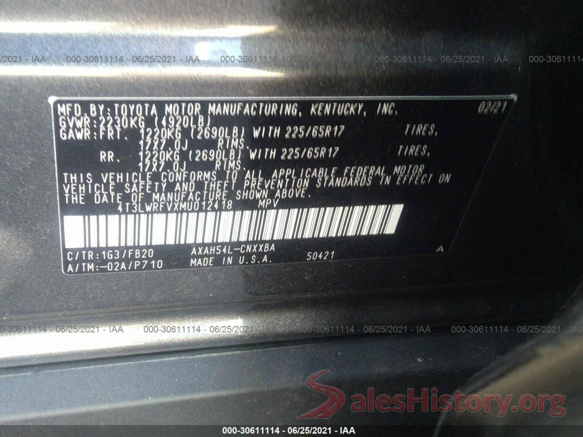 4T3LWRFVXMU012418 2021 TOYOTA RAV4