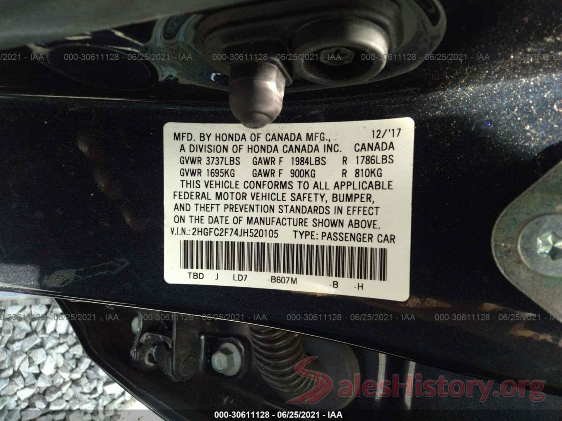 2HGFC2F74JH520105 2018 HONDA CIVIC SEDAN