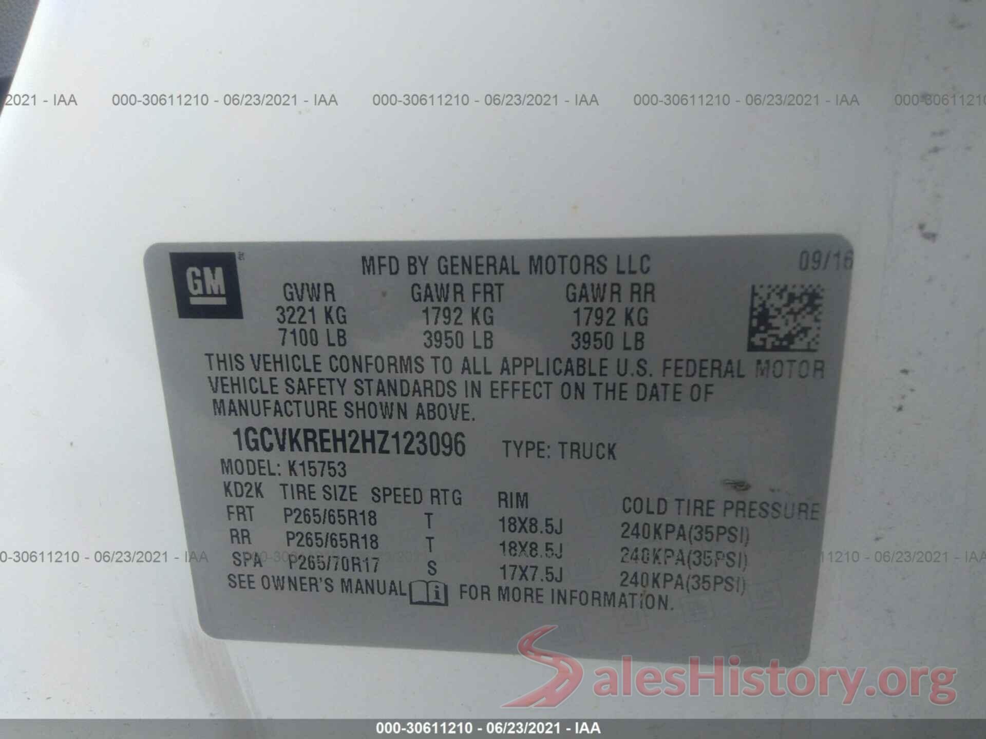 1GCVKREH2HZ123096 2017 CHEVROLET SILVERADO 1500