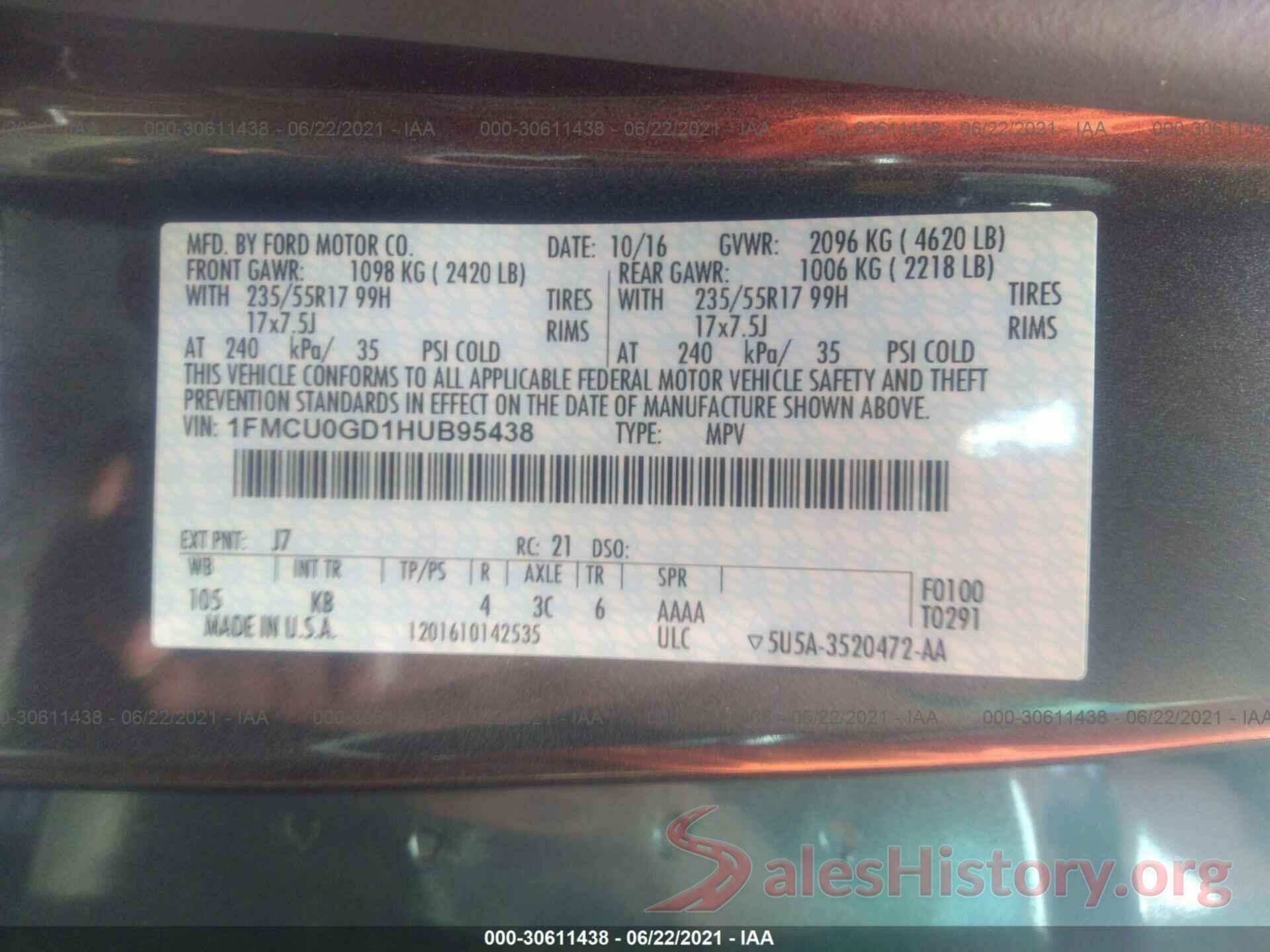 1FMCU0GD1HUB95438 2017 FORD ESCAPE