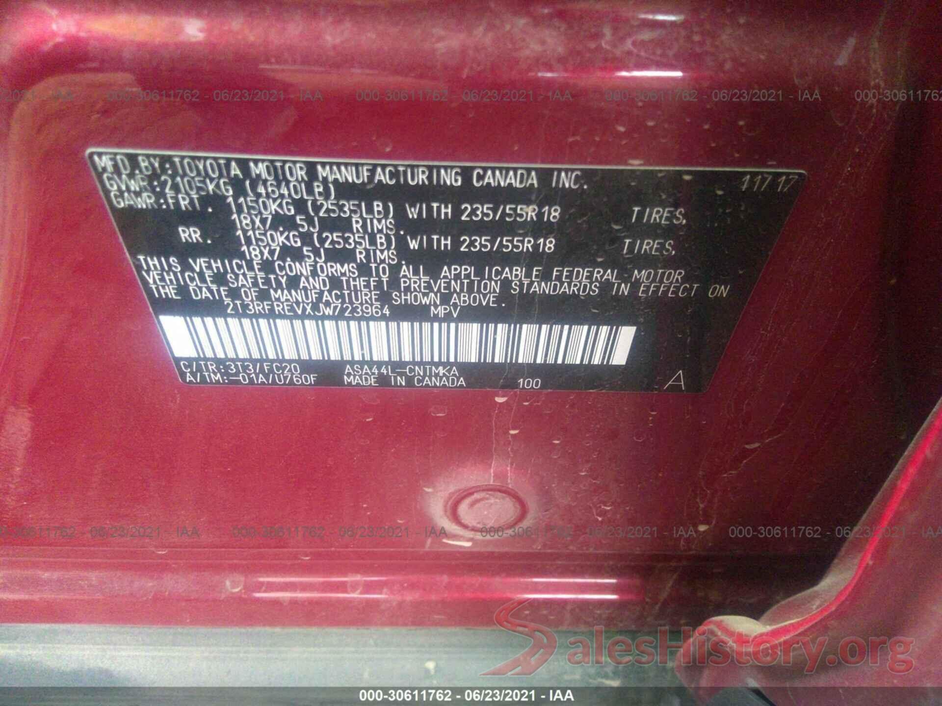 2T3RFREVXJW723964 2018 TOYOTA RAV4