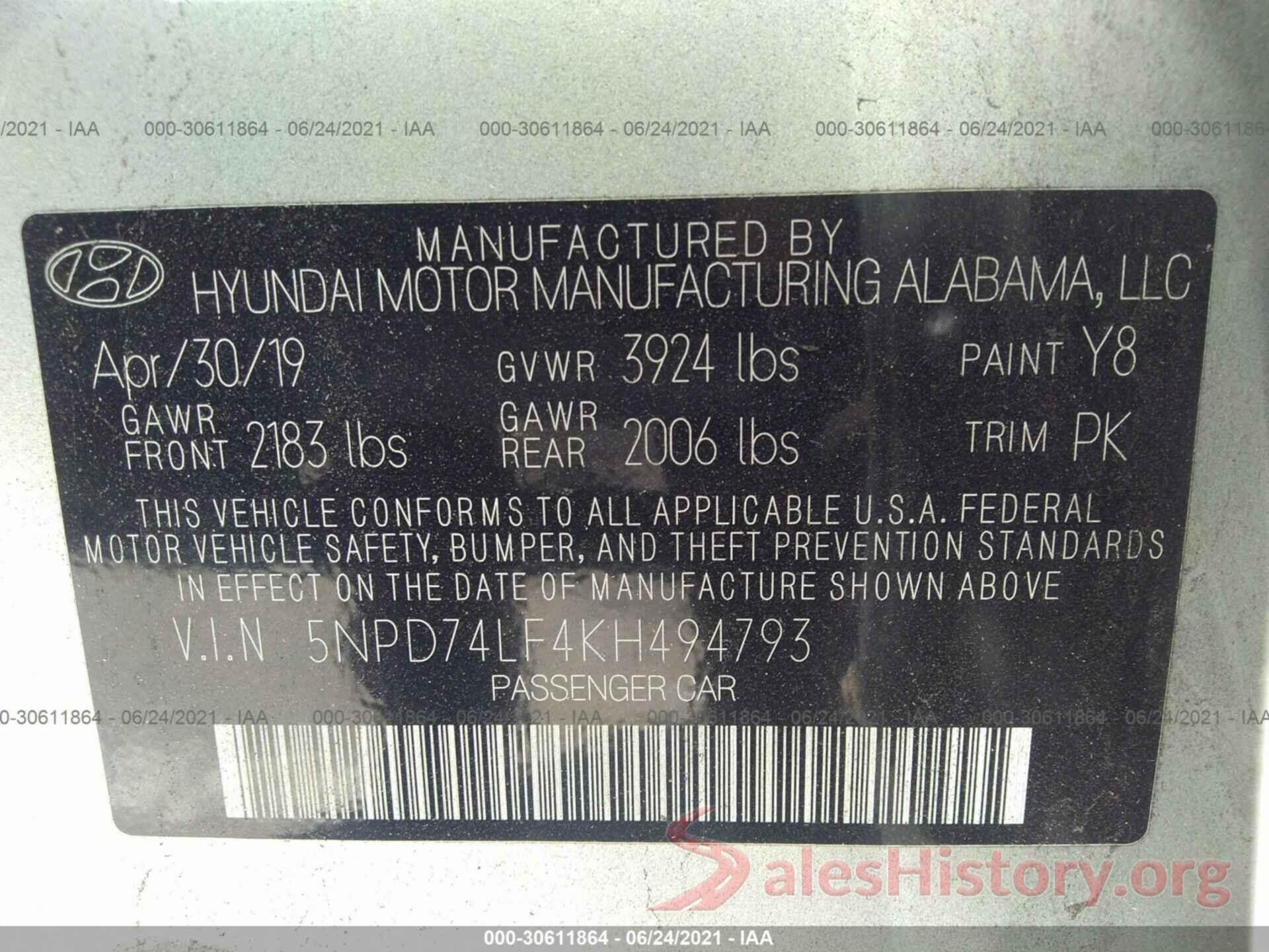 5NPD74LF4KH494793 2019 HYUNDAI ELANTRA