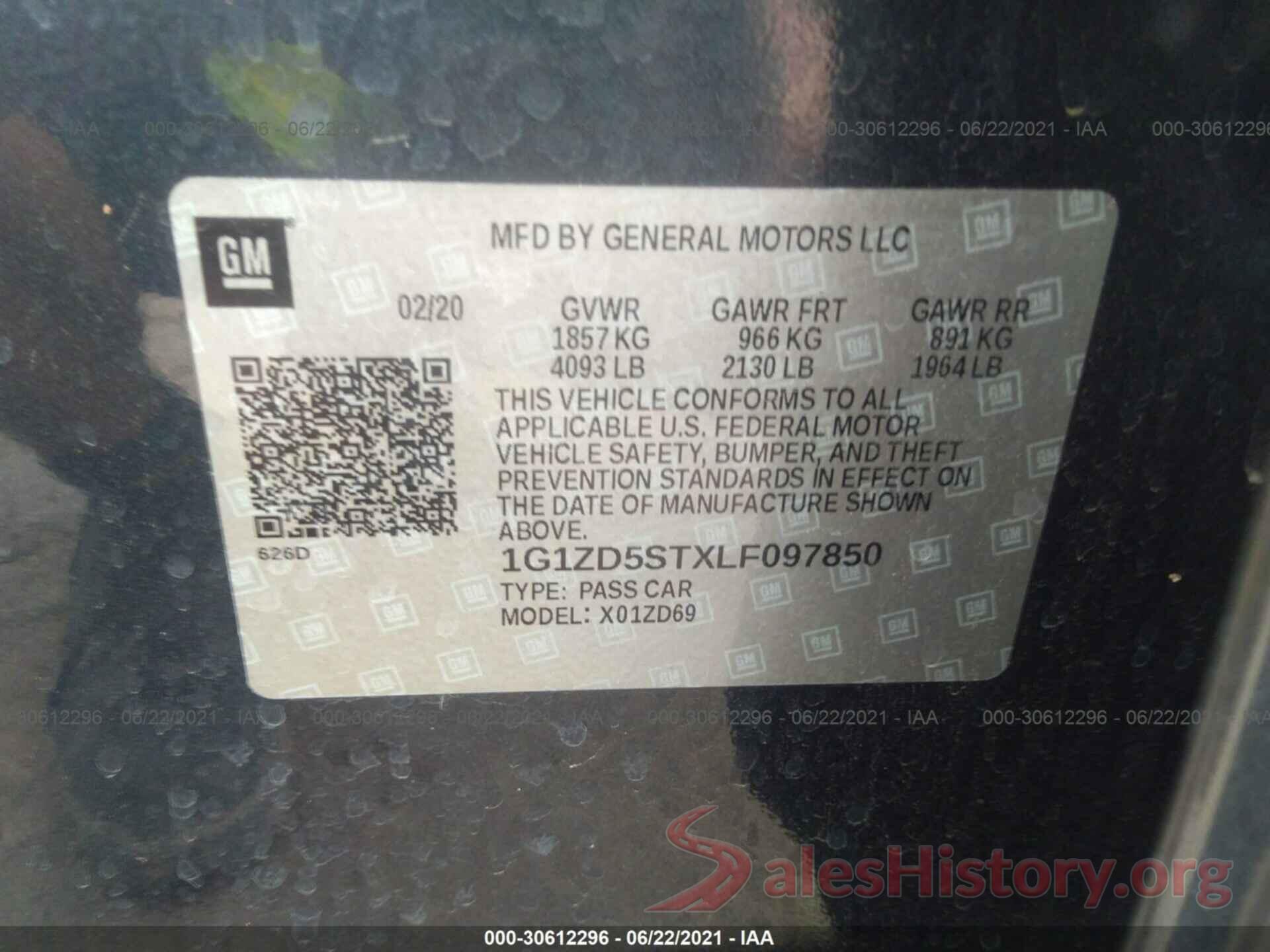 1G1ZD5STXLF097850 2020 CHEVROLET MALIBU