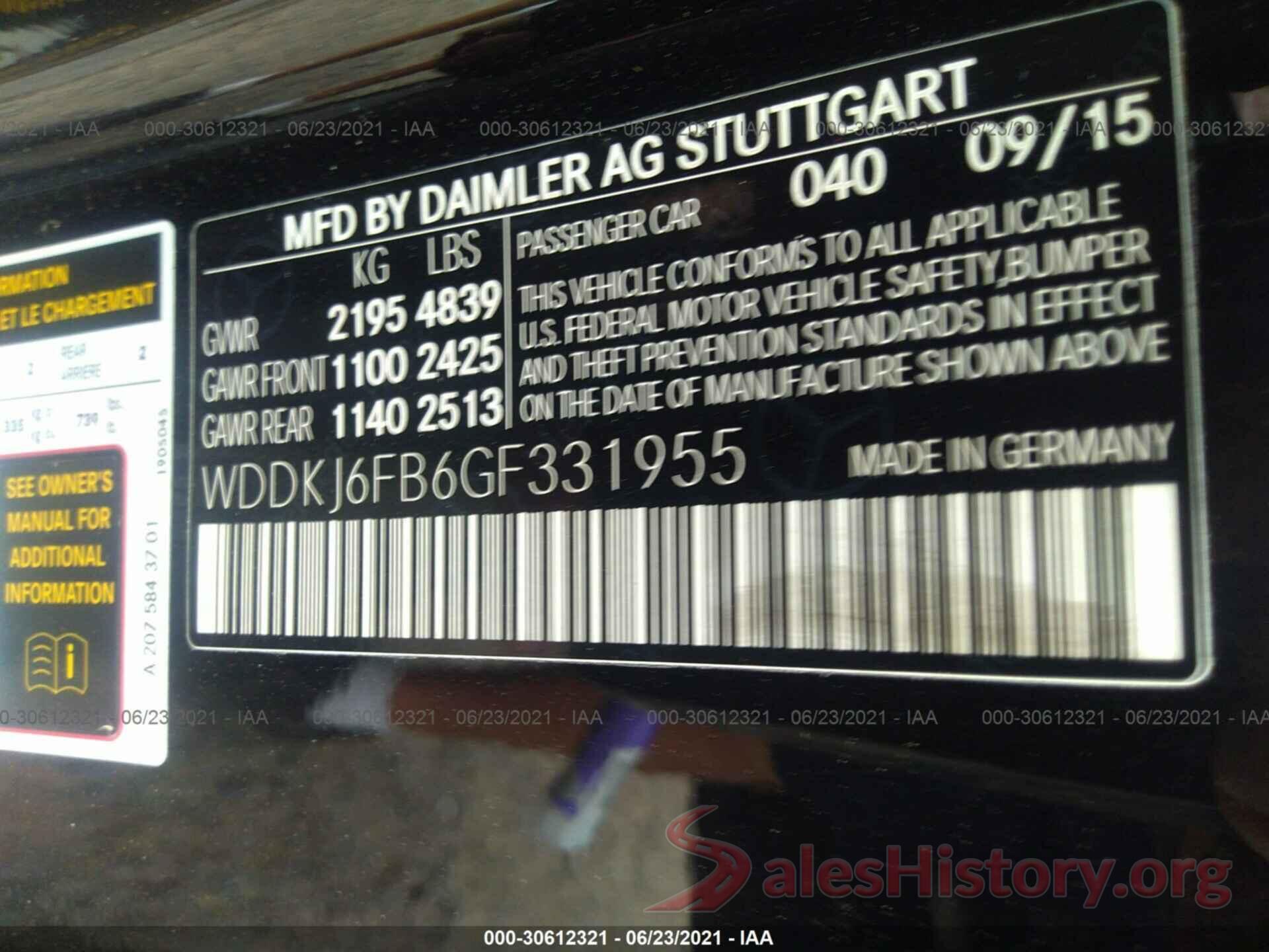 WDDKJ6FB6GF331955 2016 MERCEDES-BENZ E-CLASS