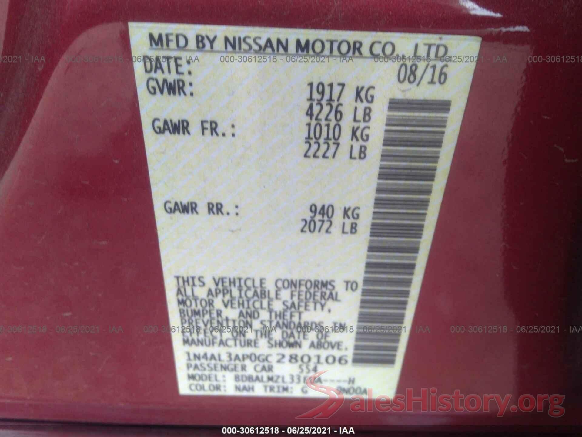 1N4AL3AP0GC280106 2016 NISSAN ALTIMA