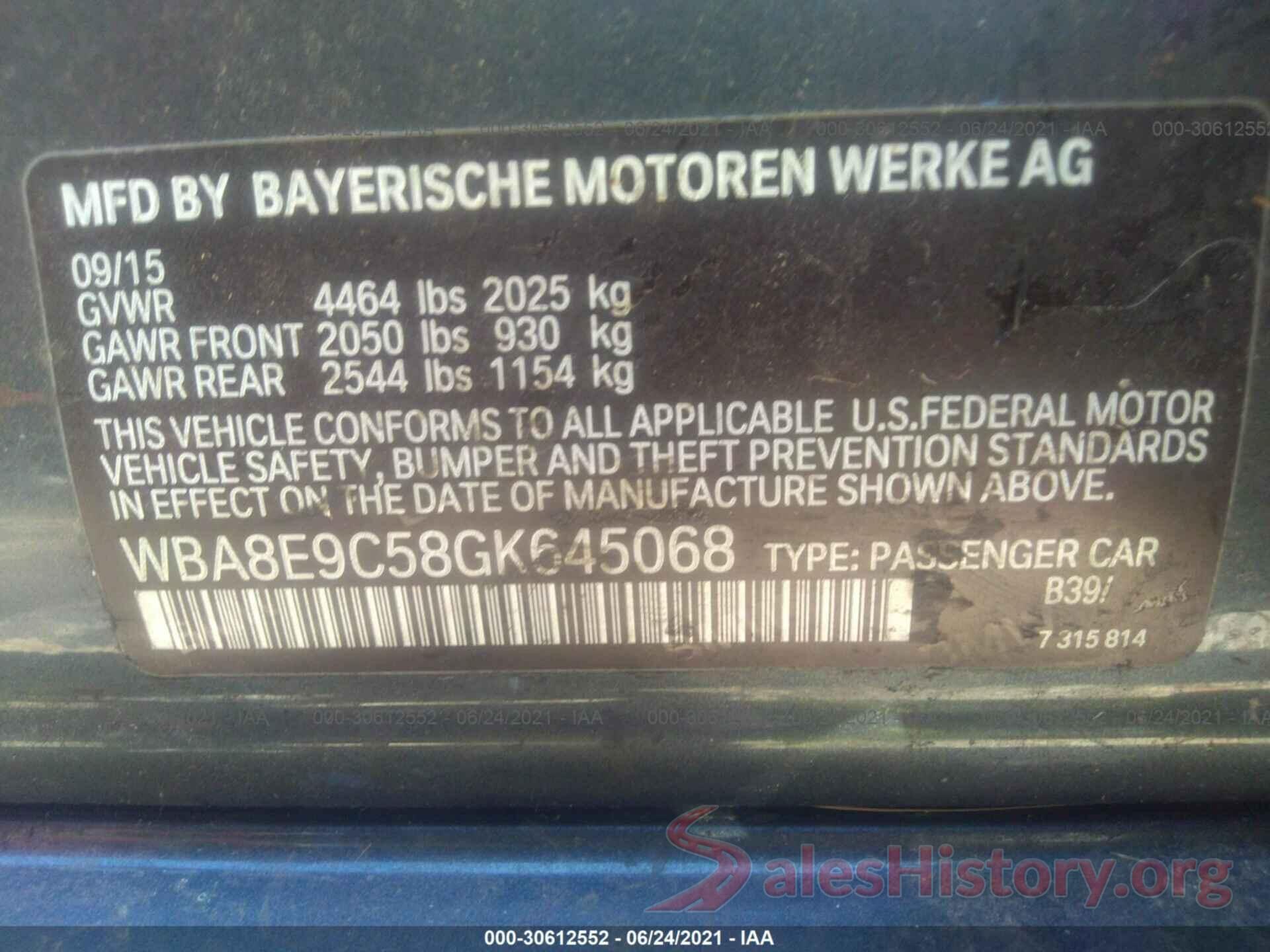 WBA8E9C58GK645068 2016 BMW 3 SERIES