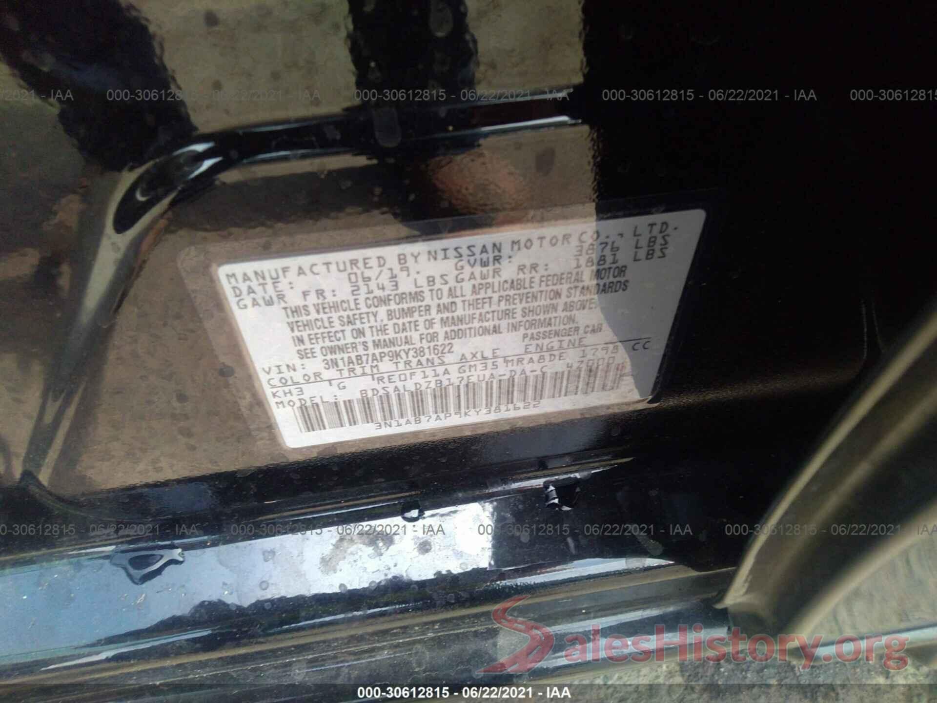 3N1AB7AP9KY381622 2019 NISSAN SENTRA