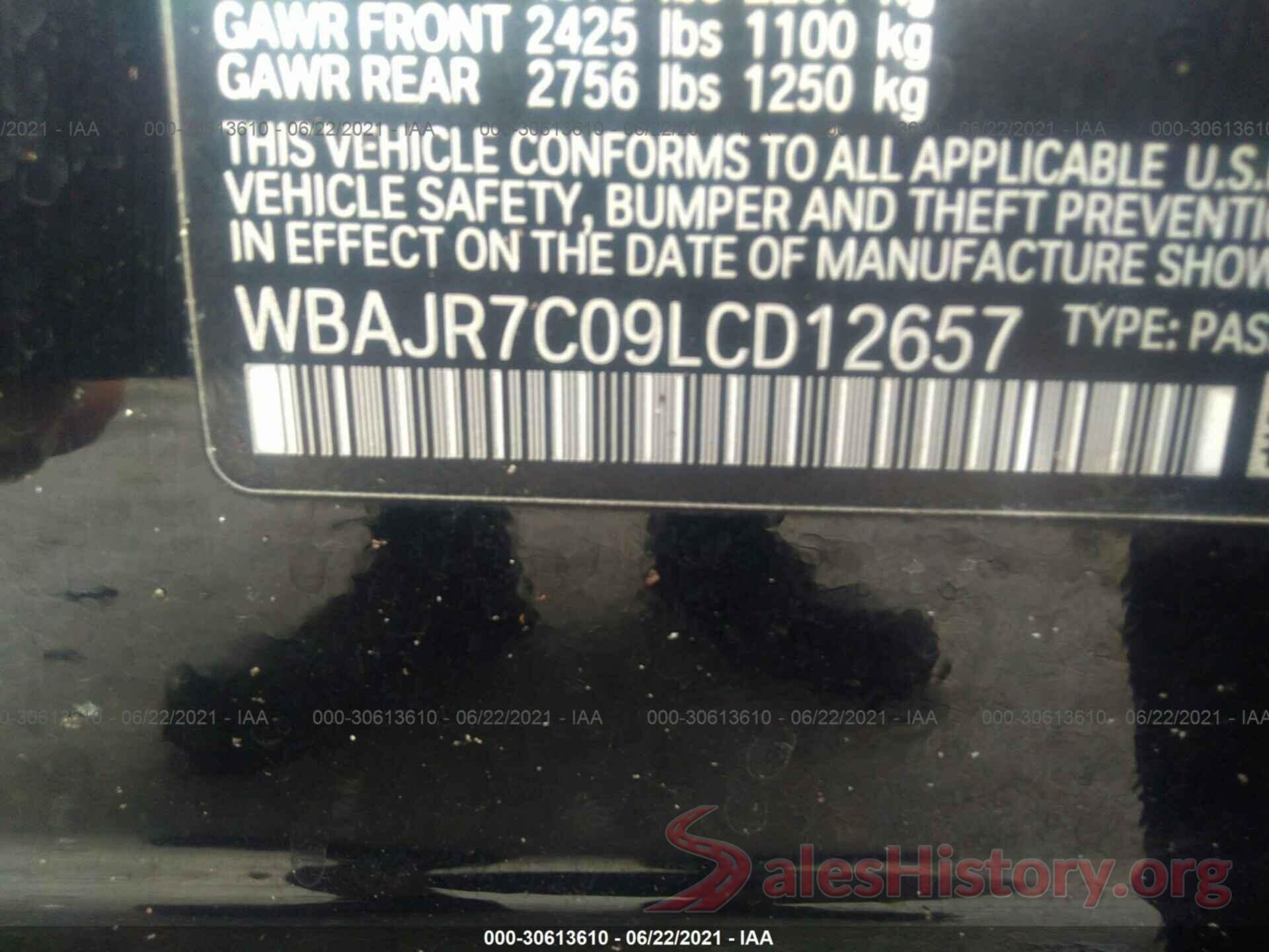 WBAJR7C09LCD12657 2020 BMW 5 SERIES