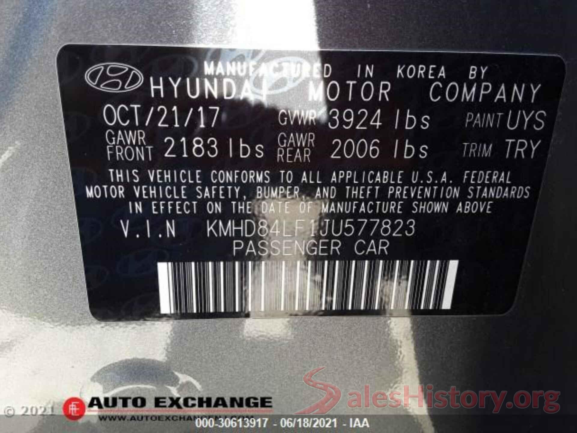 KMHD84LF1JU577823 2018 HYUNDAI ELANTRA