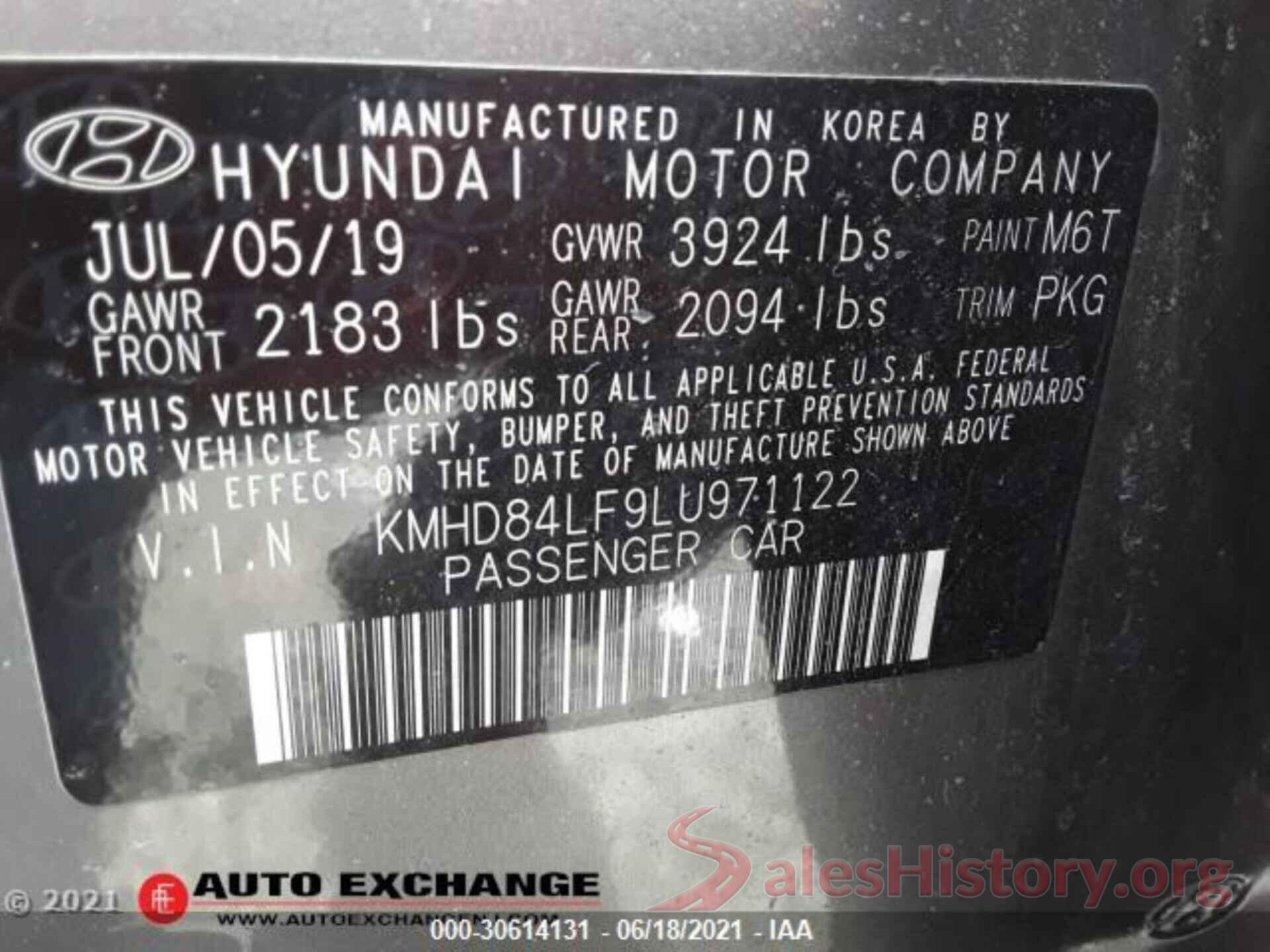 KMHD84LF9LU971122 2020 HYUNDAI ELANTRA