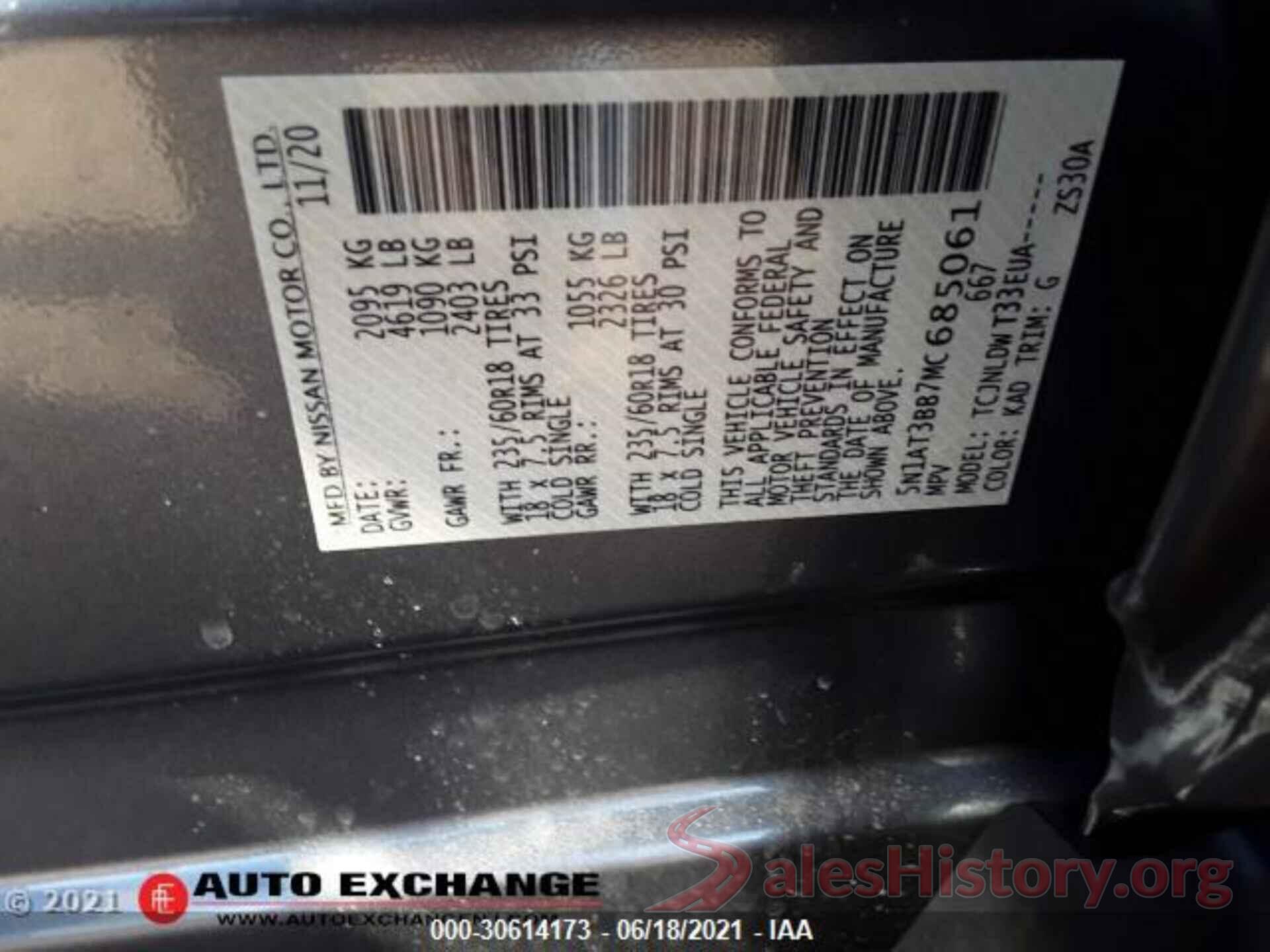 5N1AT3BB7MC685061 2021 NISSAN ROGUE