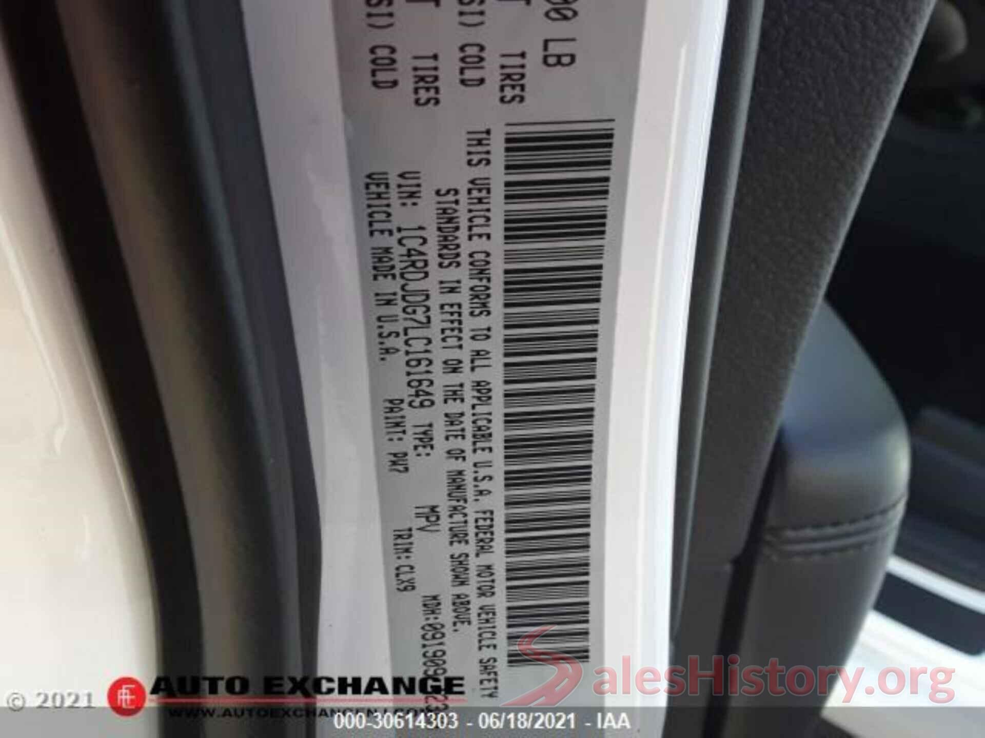 1C4RDJDG7LC161649 2020 DODGE DURANGO