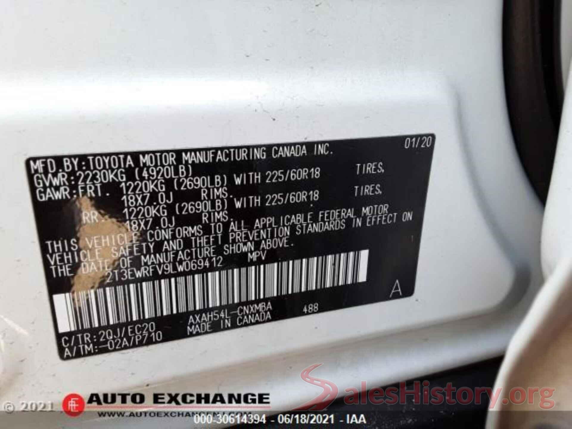 2T3EWRFV9LW069412 2020 TOYOTA RAV4