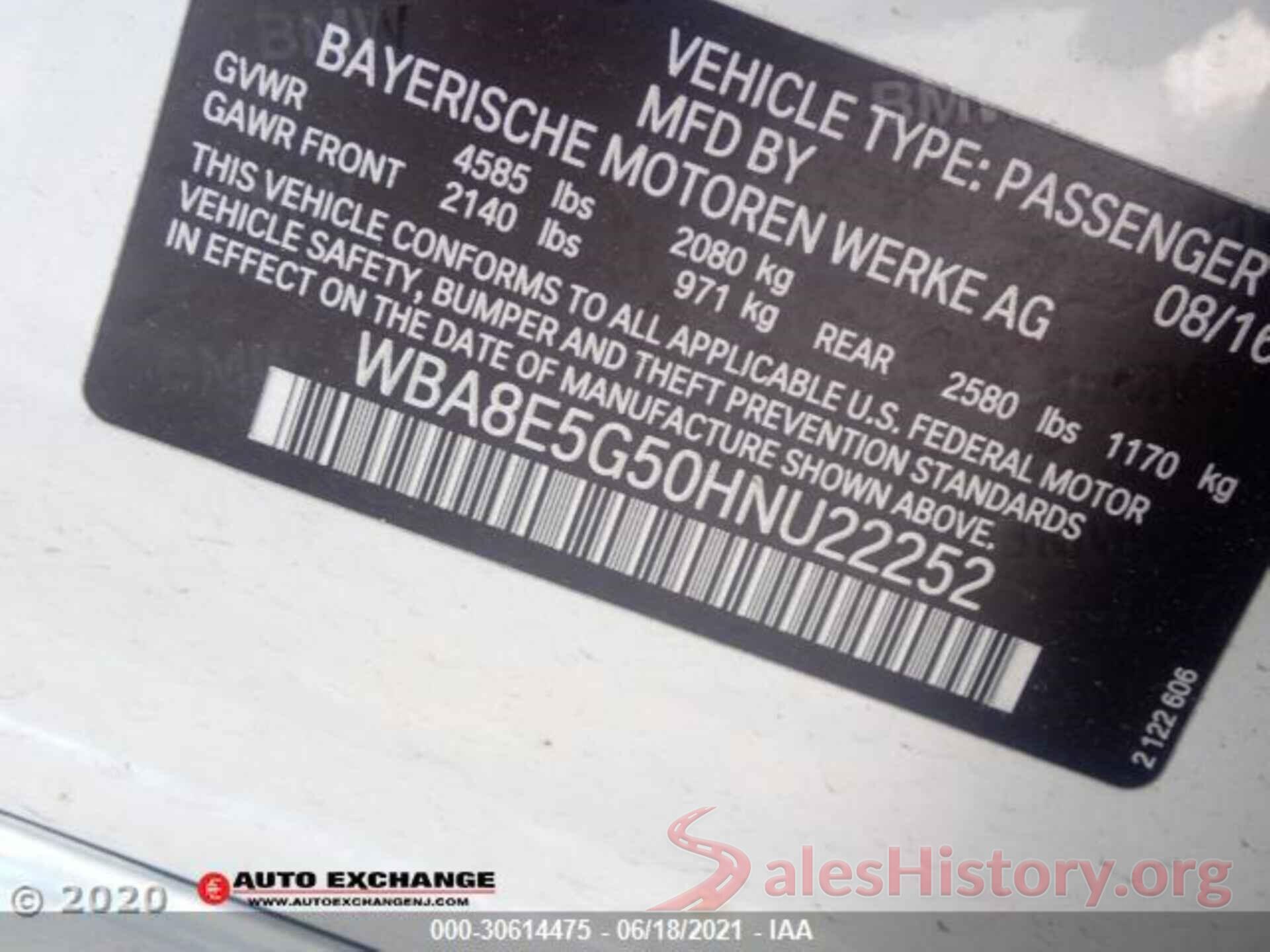 WBA8E5G50HNU22252 2017 BMW 3 SERIES