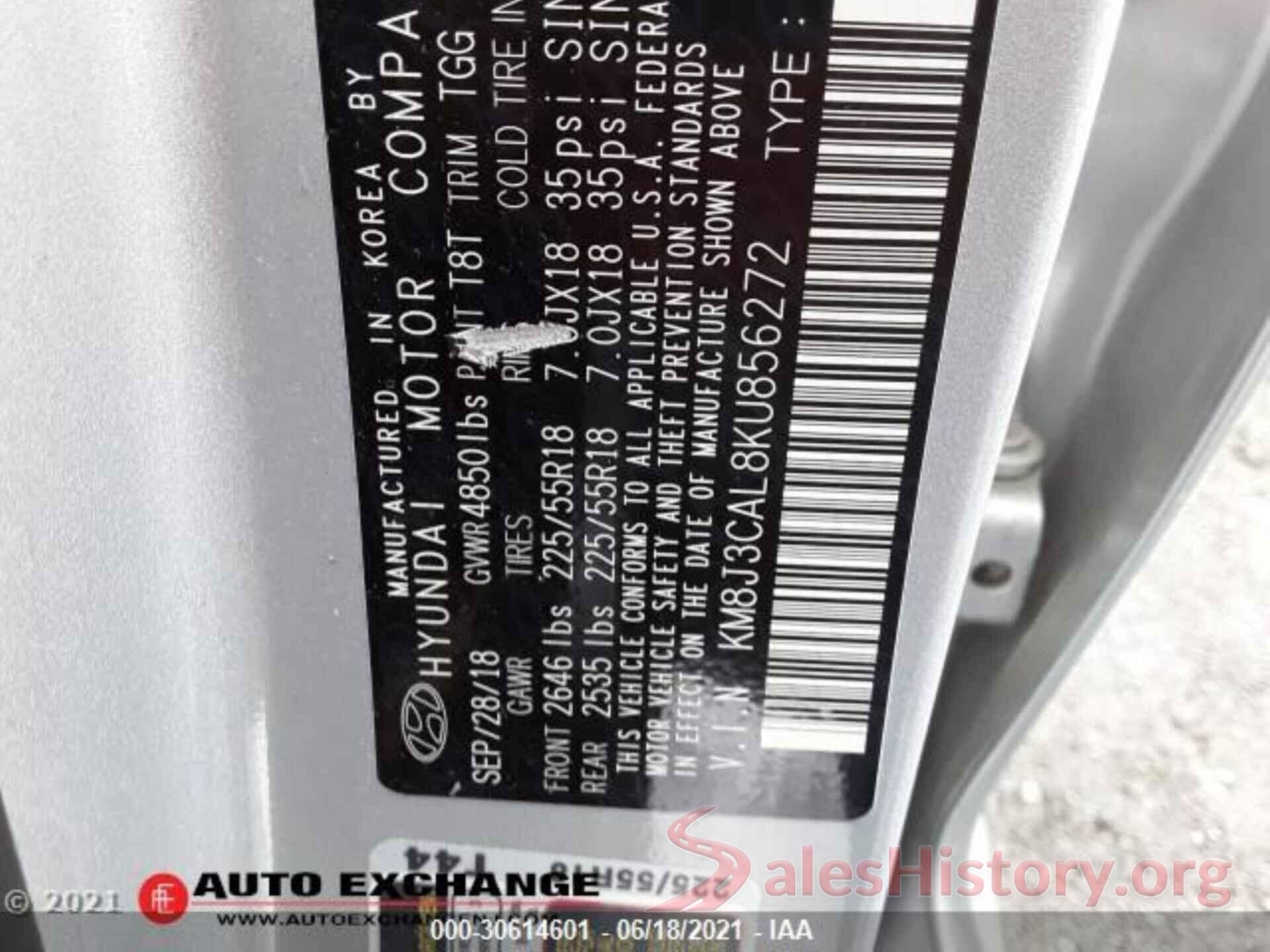 KM8J3CAL8KU856272 2019 HYUNDAI TUCSON