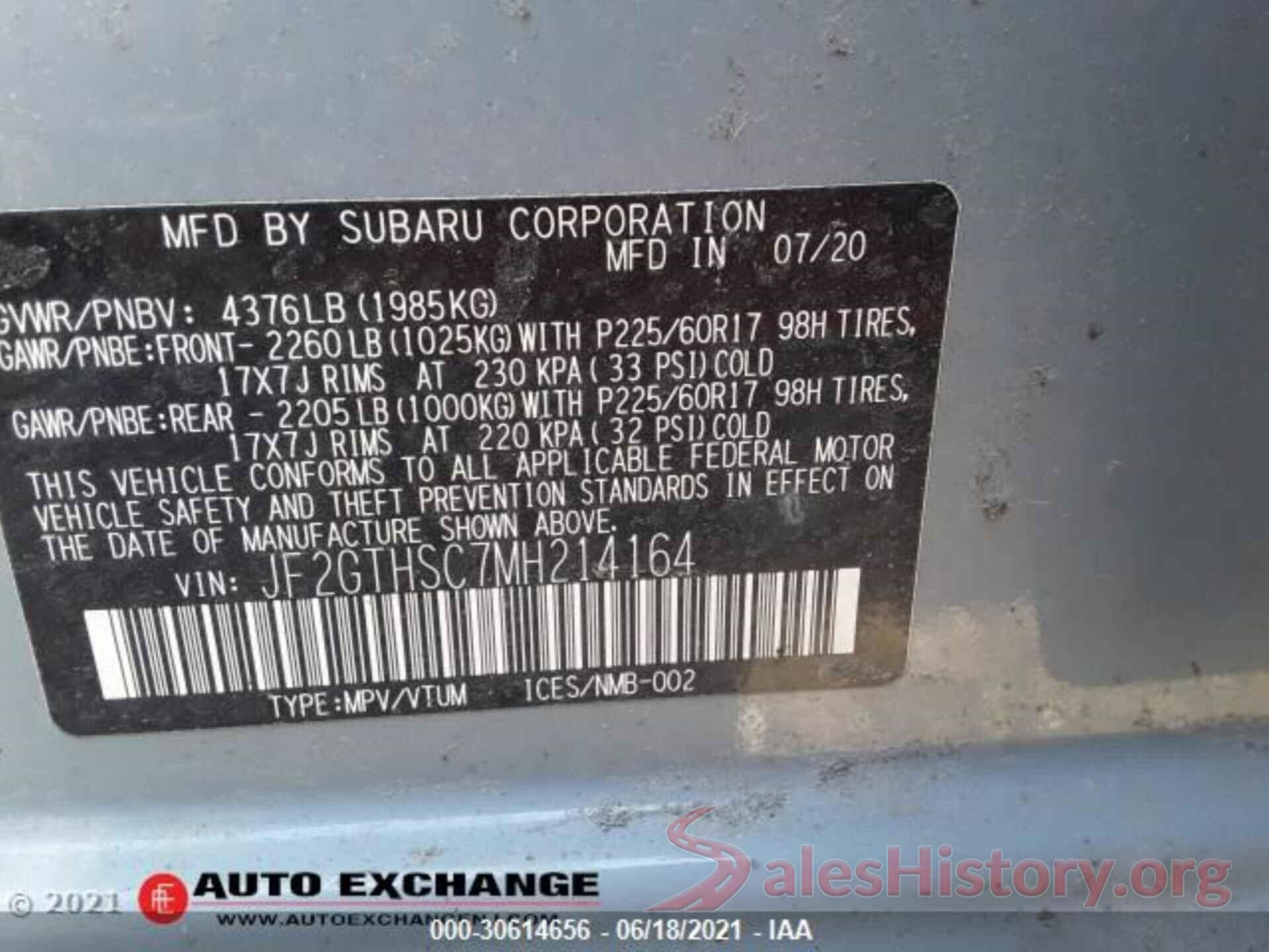 JF2GTHSC7MH214164 2021 SUBARU CROSSTREK