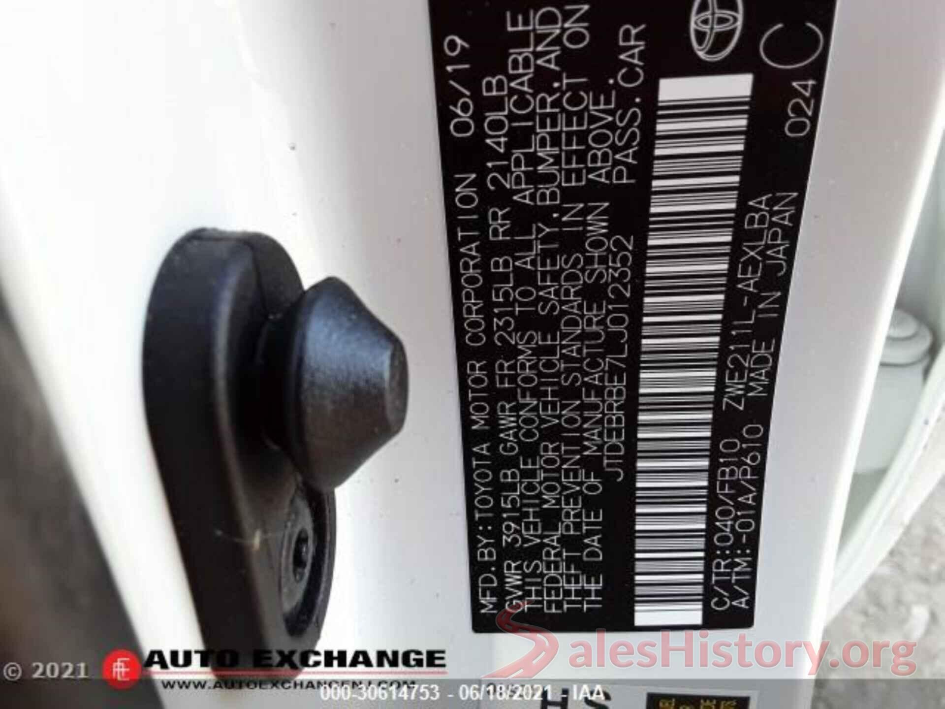 JTDEBRBE7LJ012352 2020 TOYOTA COROLLA