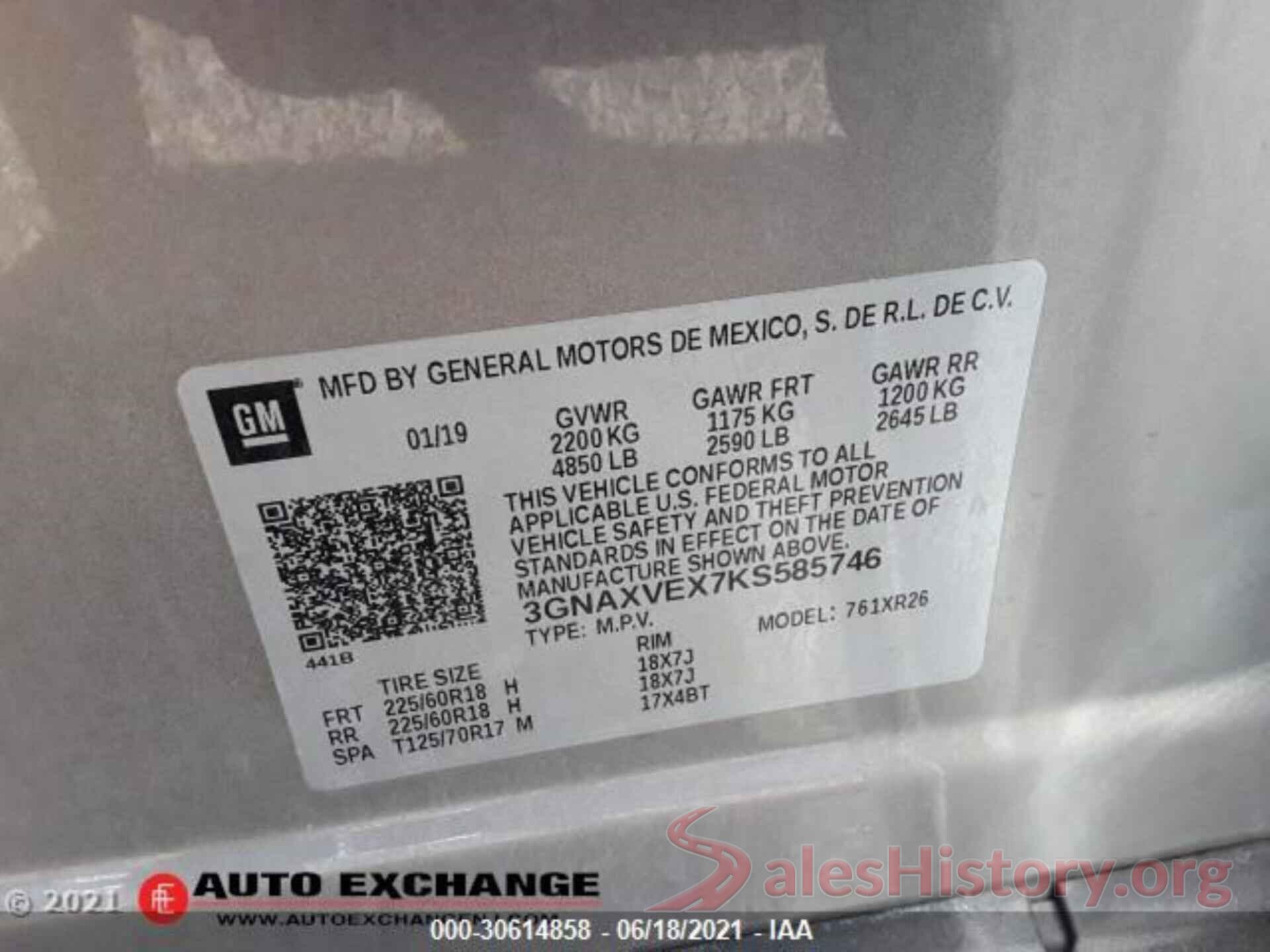 3GNAXVEX7KS585746 2019 CHEVROLET EQUINOX