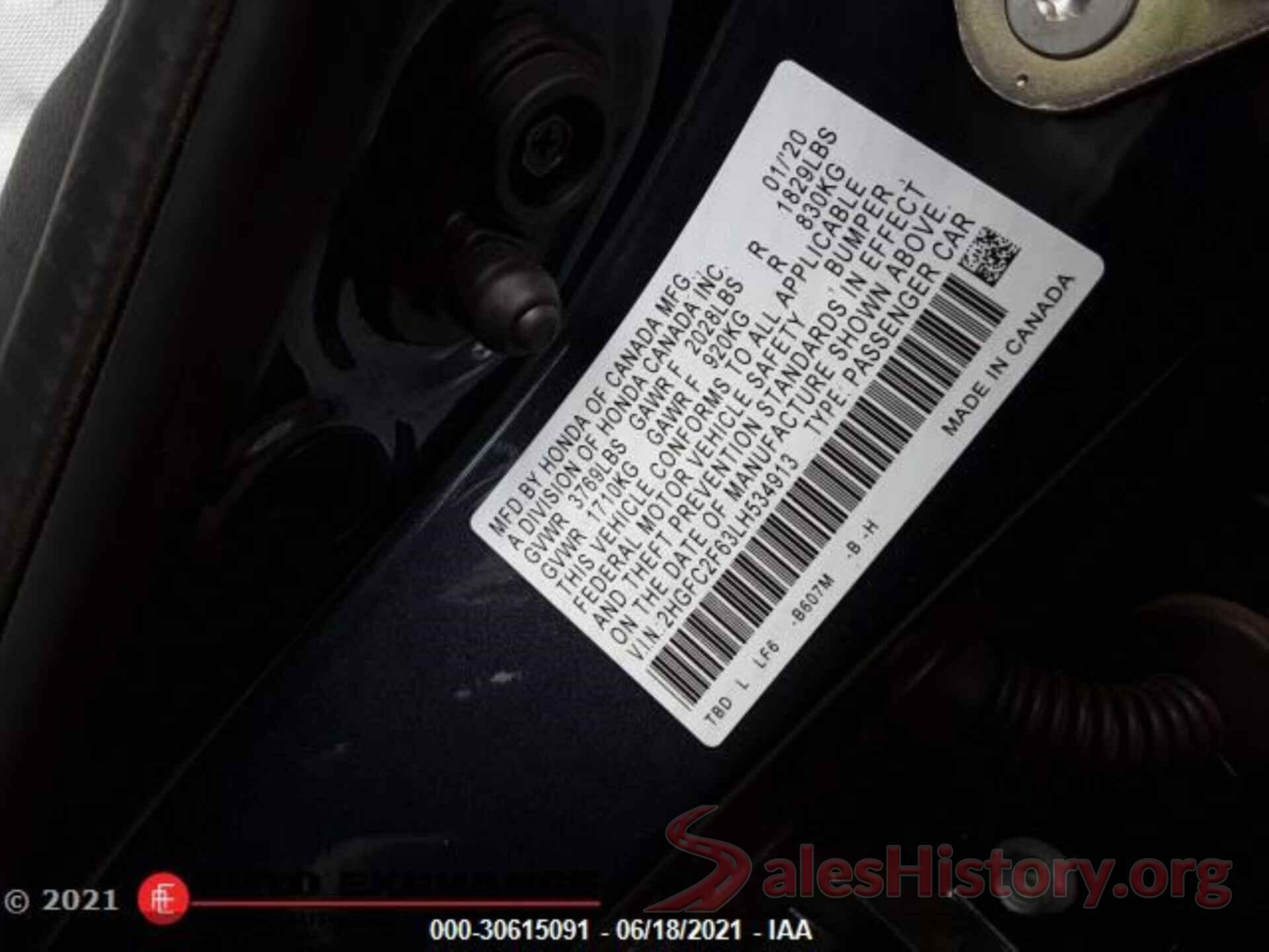 2HGFC2F63LH534913 2020 HONDA CIVIC SEDAN