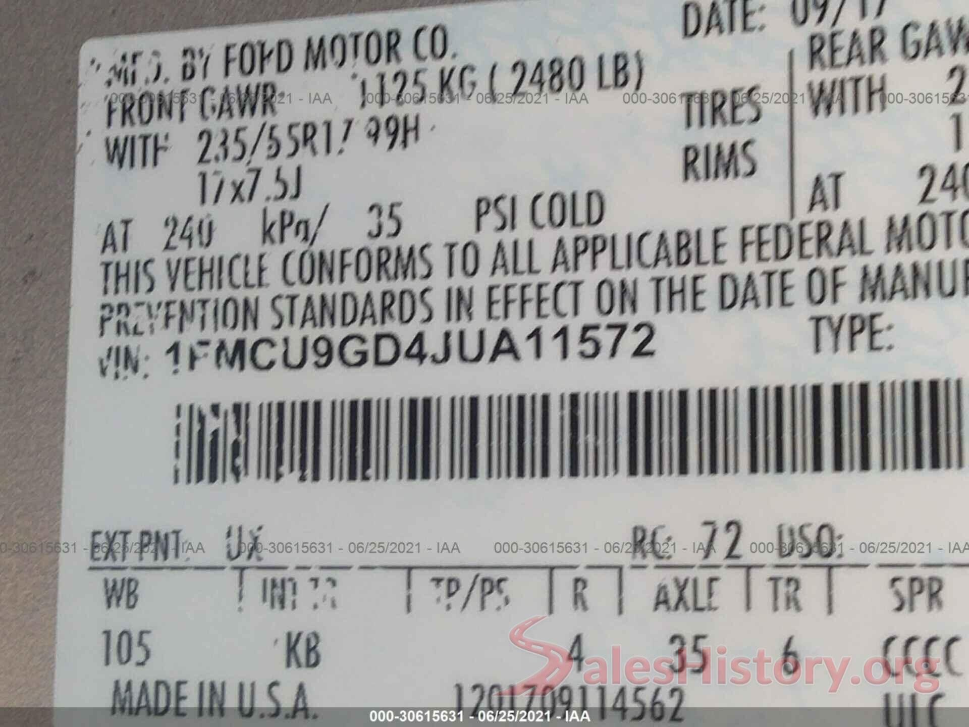 1FMCU9GD4JUA11572 2018 FORD ESCAPE