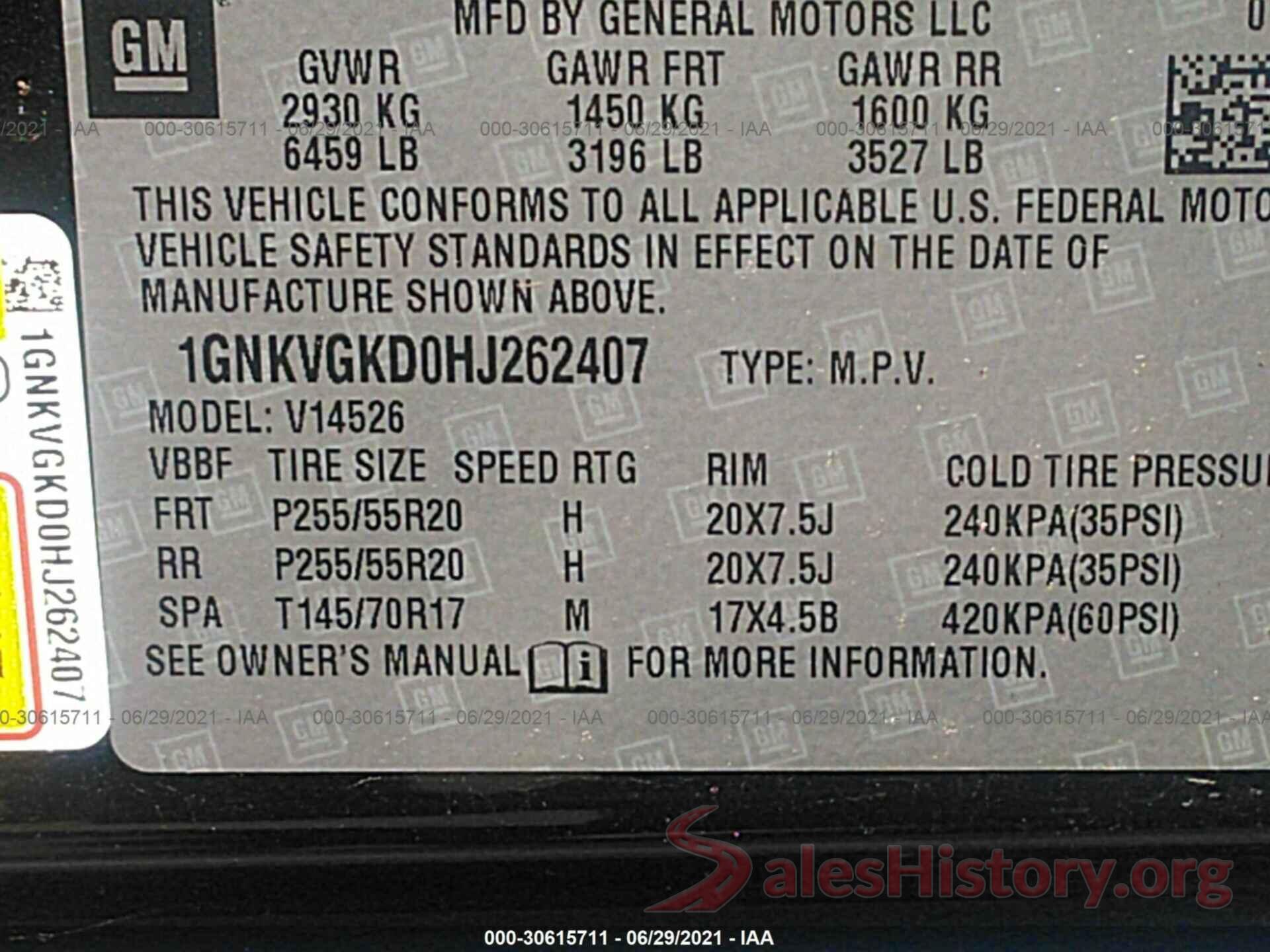 1GNKVGKD0HJ262407 2017 CHEVROLET TRAVERSE