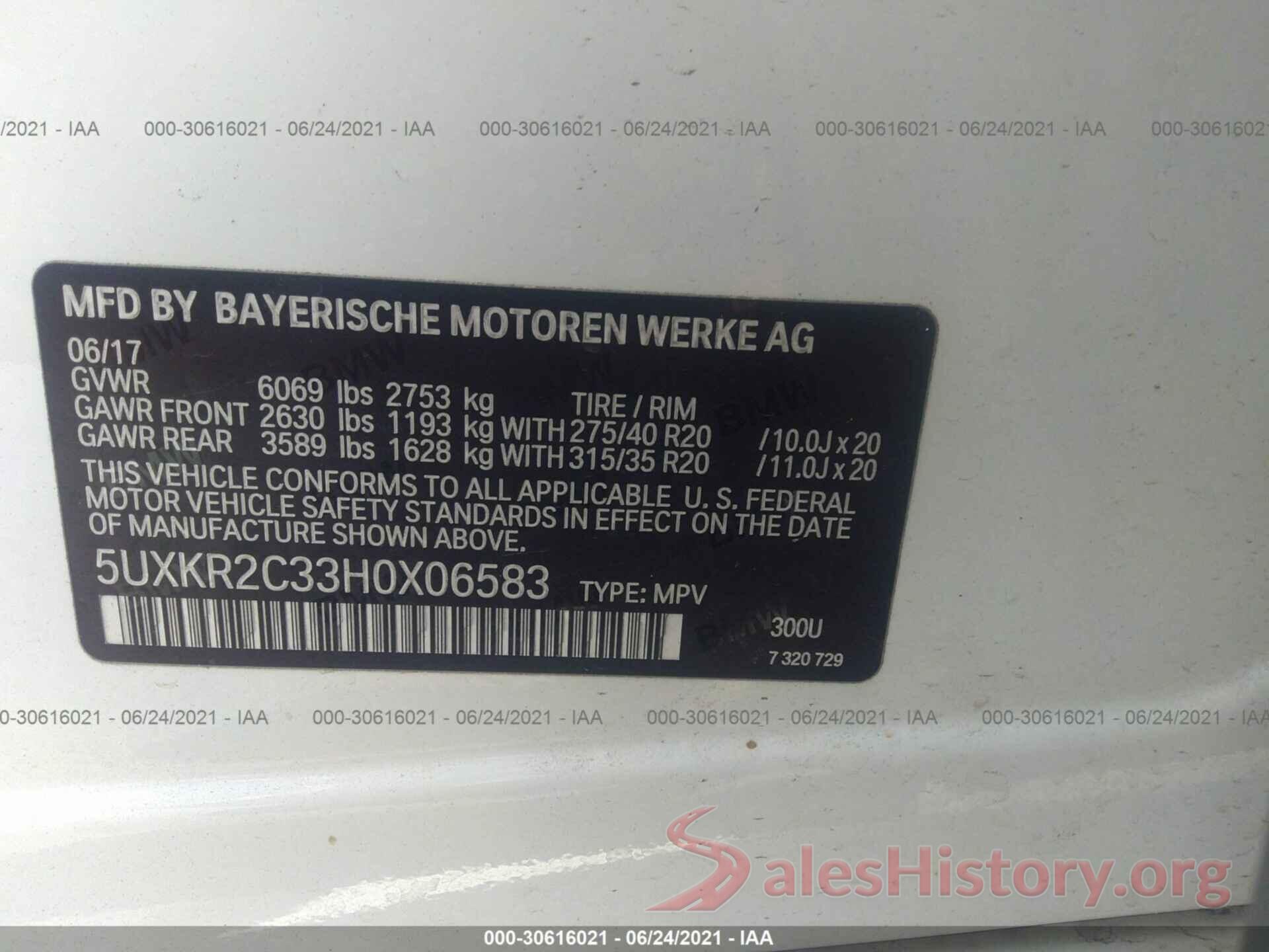 5UXKR2C33H0X06583 2017 BMW X5