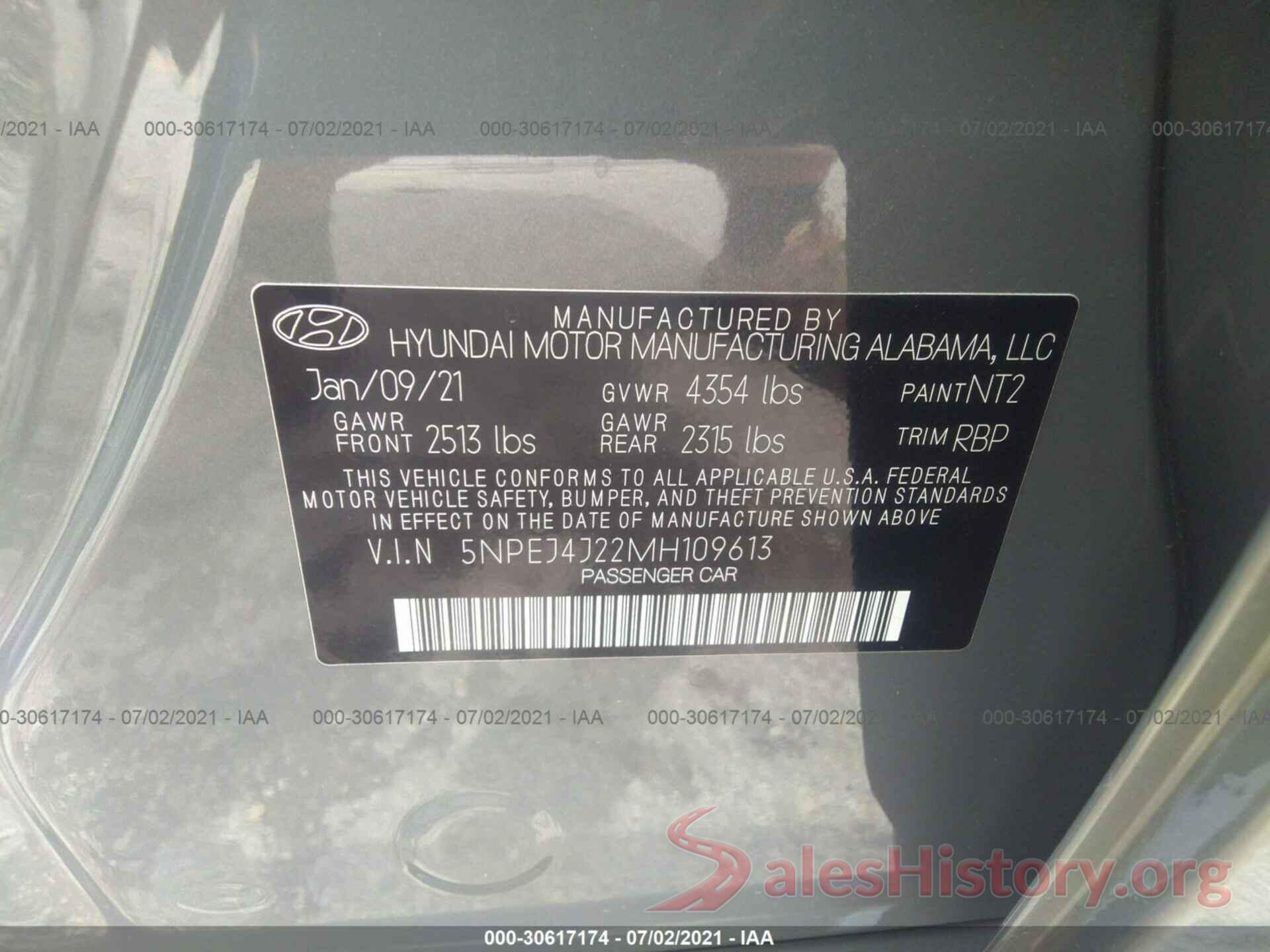 5NPEJ4J22MH109613 2021 HYUNDAI SONATA