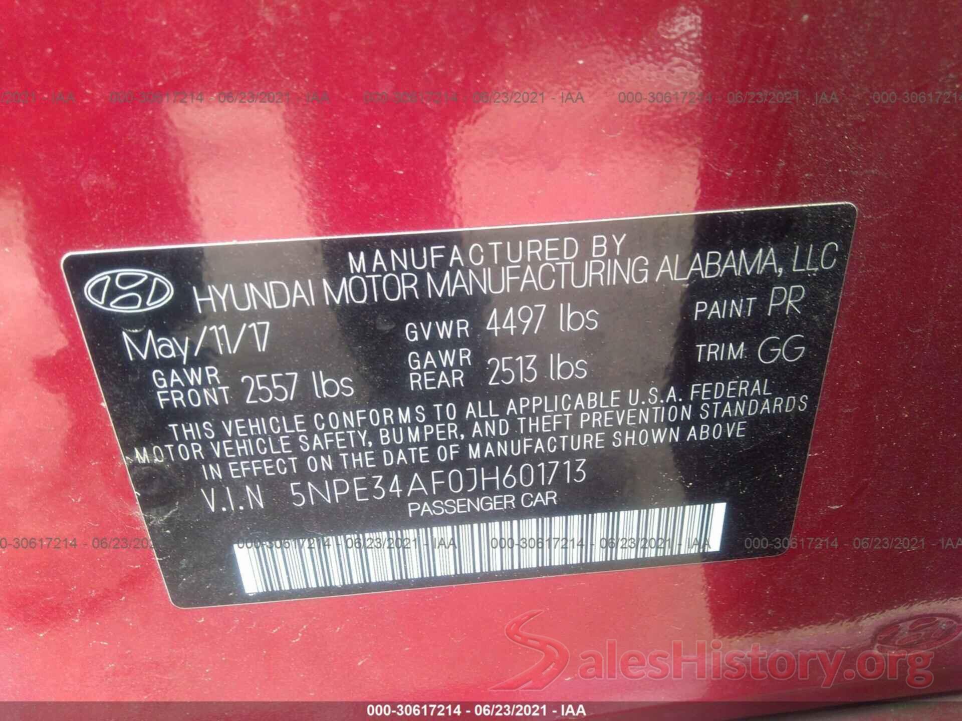 5NPE34AF0JH601713 2018 HYUNDAI SONATA